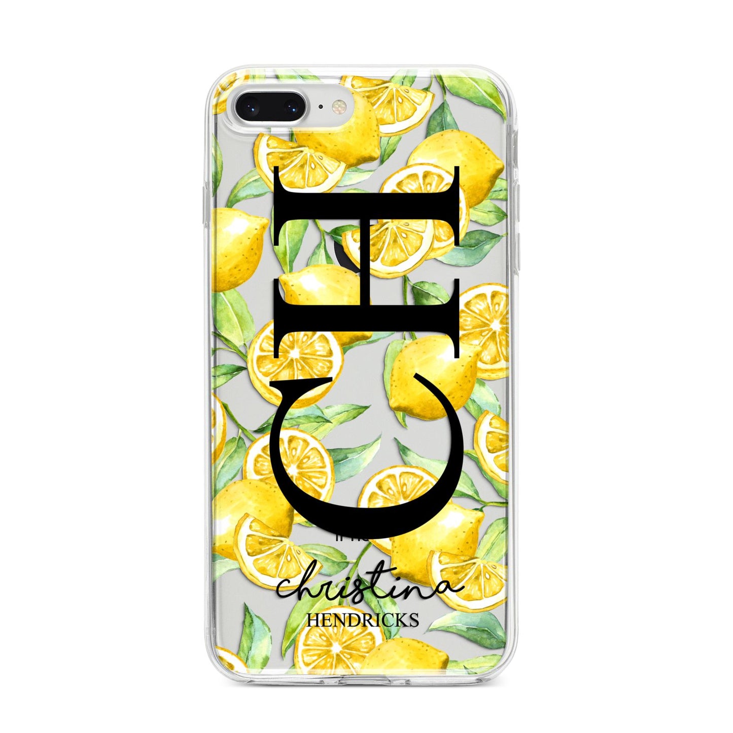 Monogrammed Lemon Fruit iPhone 8 Plus Bumper Case on Silver iPhone