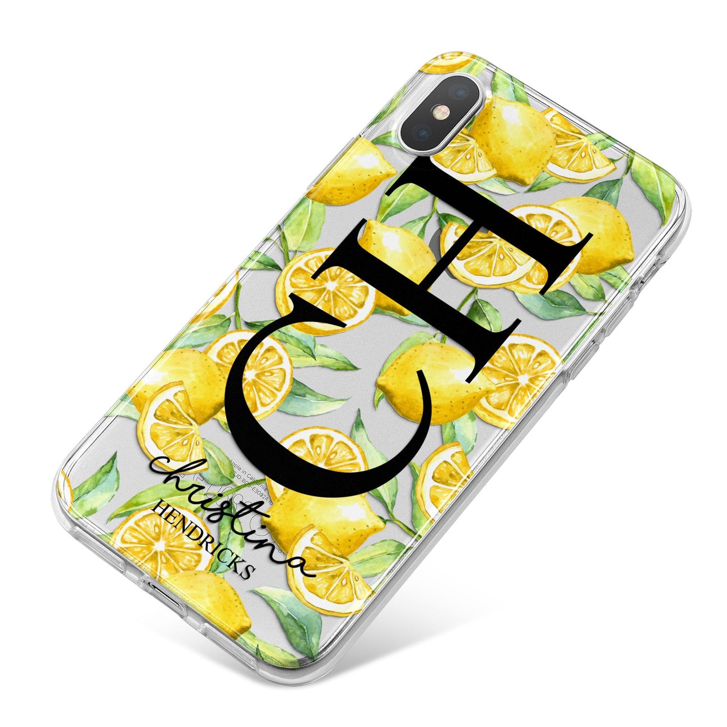 Monogrammed Lemon Fruit iPhone X Bumper Case on Silver iPhone