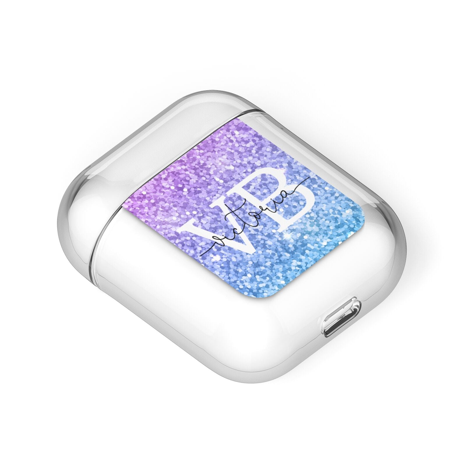 Monogrammed Multi Colour Glitter Name AirPods Case Laid Flat