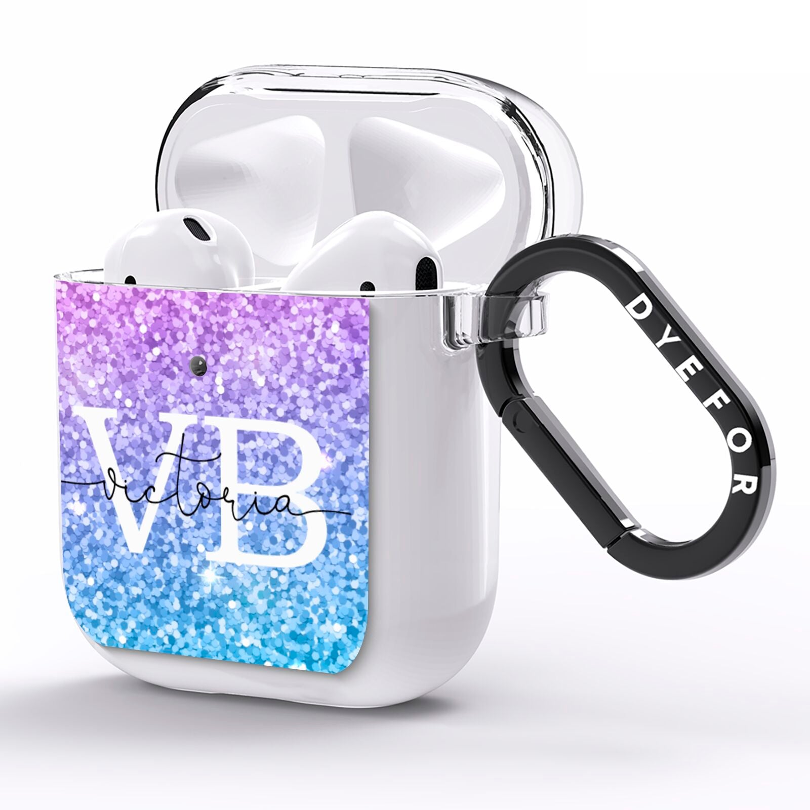 Monogrammed Multi Colour Glitter Name AirPods Clear Case Side Image