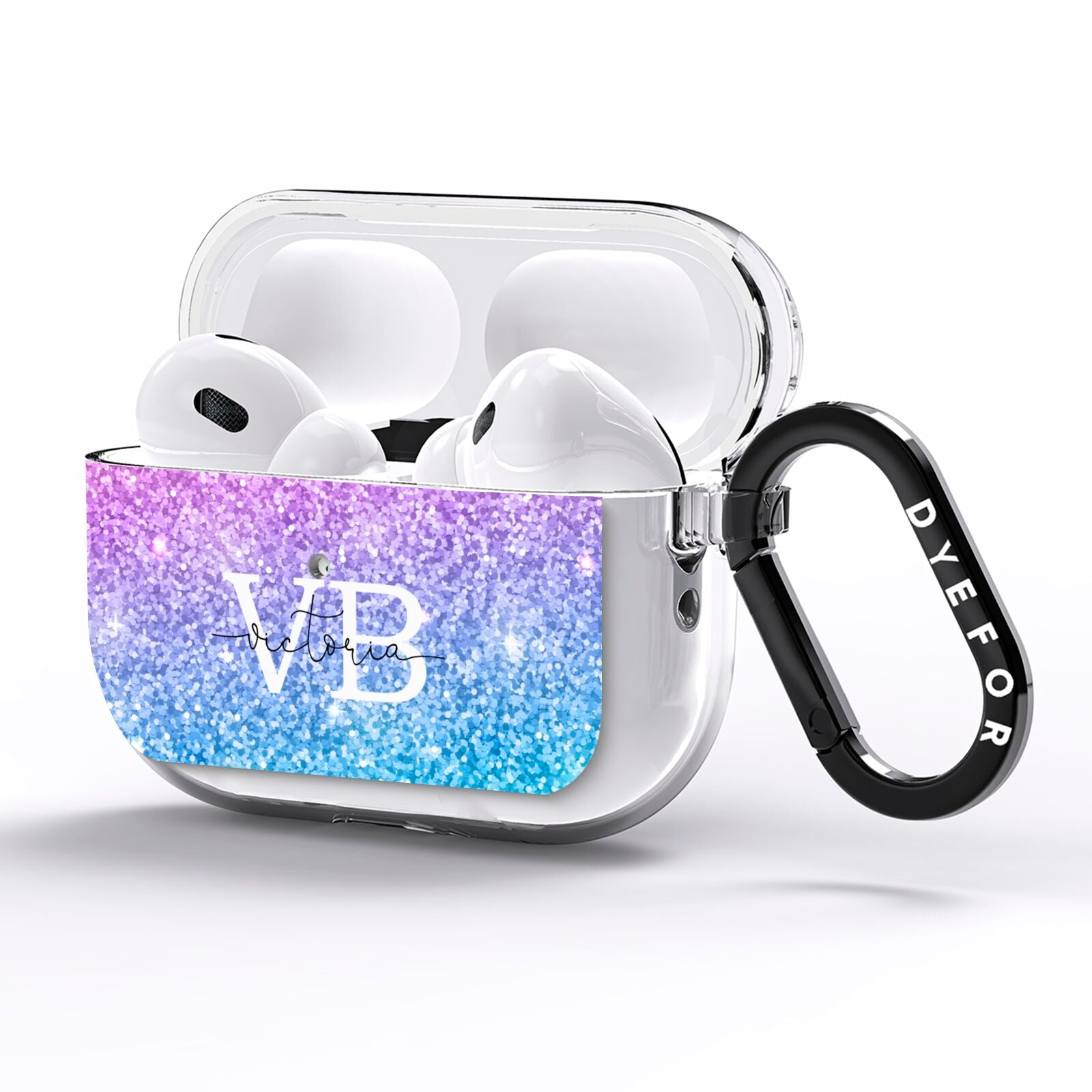 Monogrammed Multi Colour Glitter Name AirPods Pro Clear Case Side Image