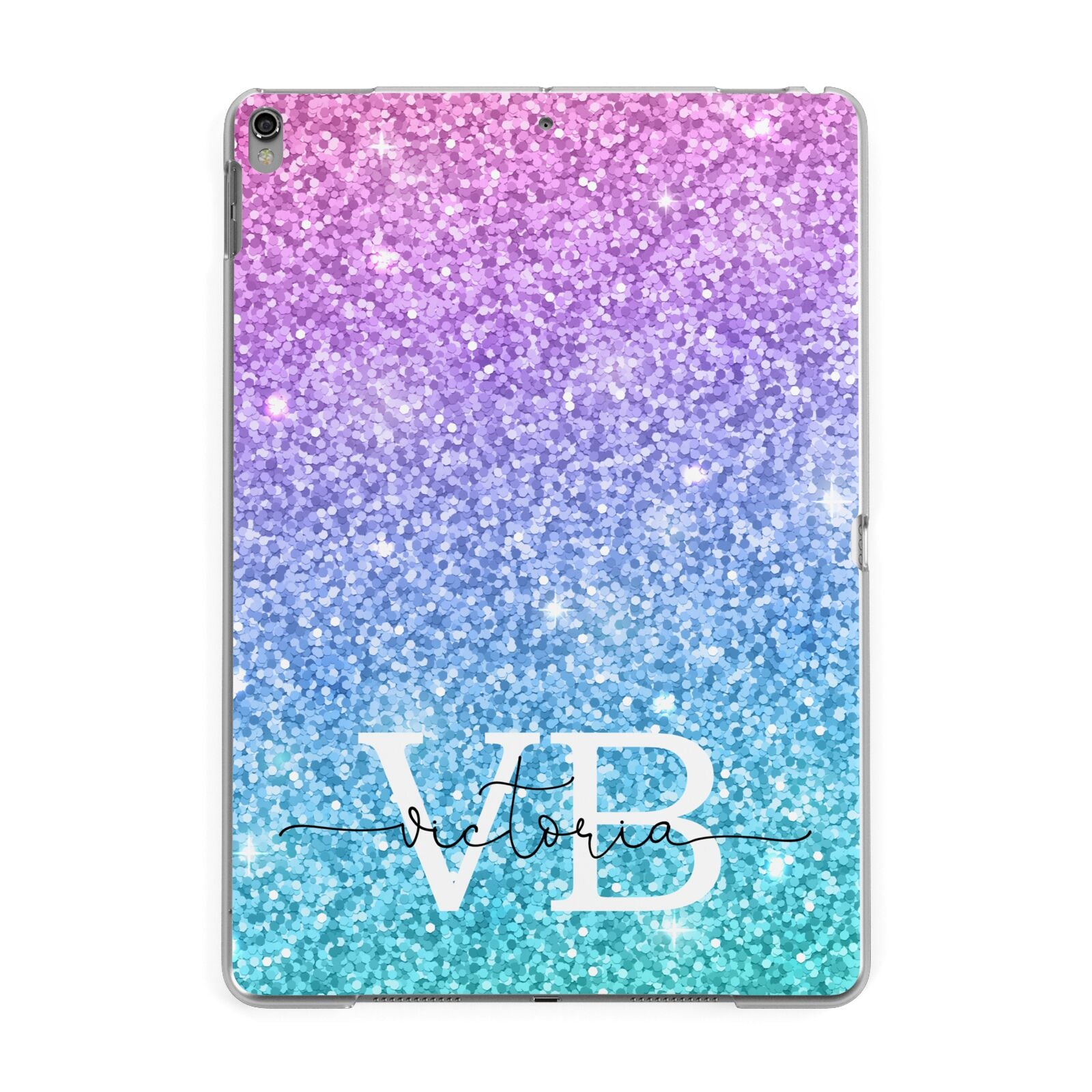 Monogrammed Multi Colour Glitter Name Apple iPad Grey Case