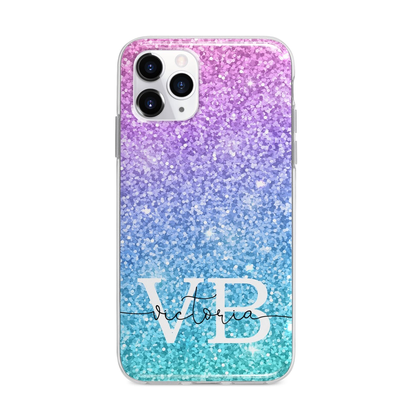 Monogrammed Multi Colour Glitter Name Apple iPhone 11 Pro Max in Silver with Bumper Case