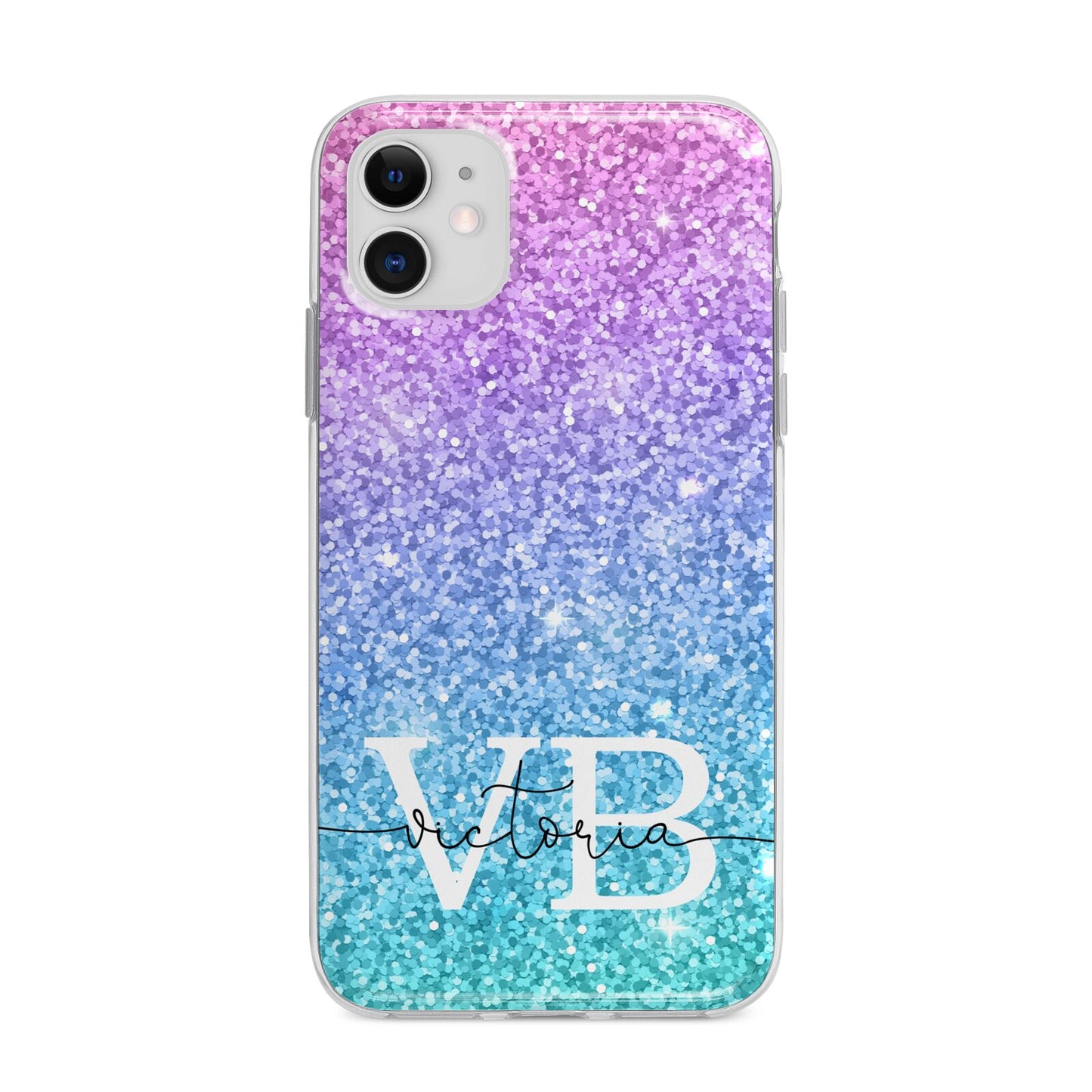 Monogrammed Multi Colour Glitter Name Apple iPhone 11 in White with Bumper Case