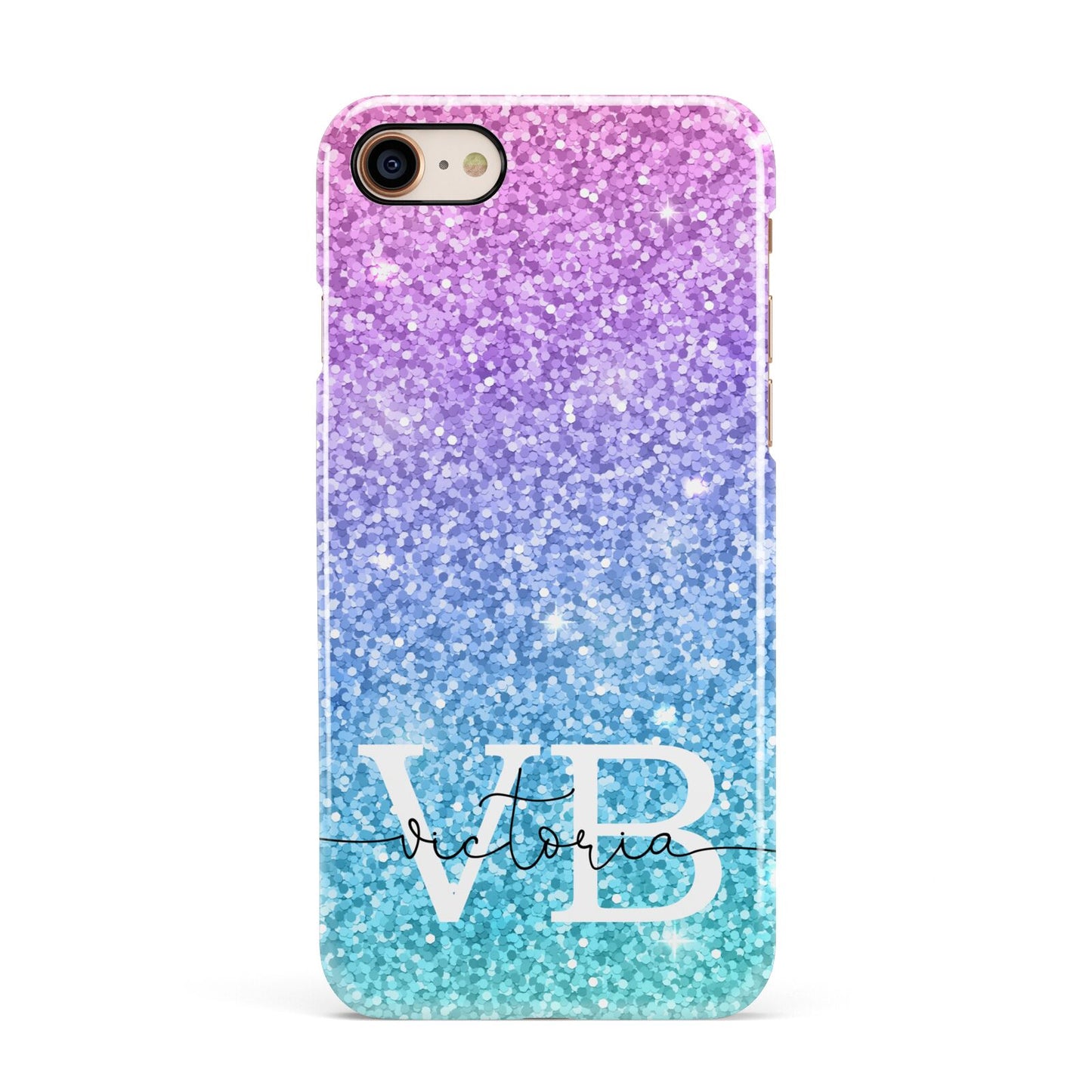 Monogrammed Multi Colour Glitter Name Apple iPhone 7 8 3D Snap Case