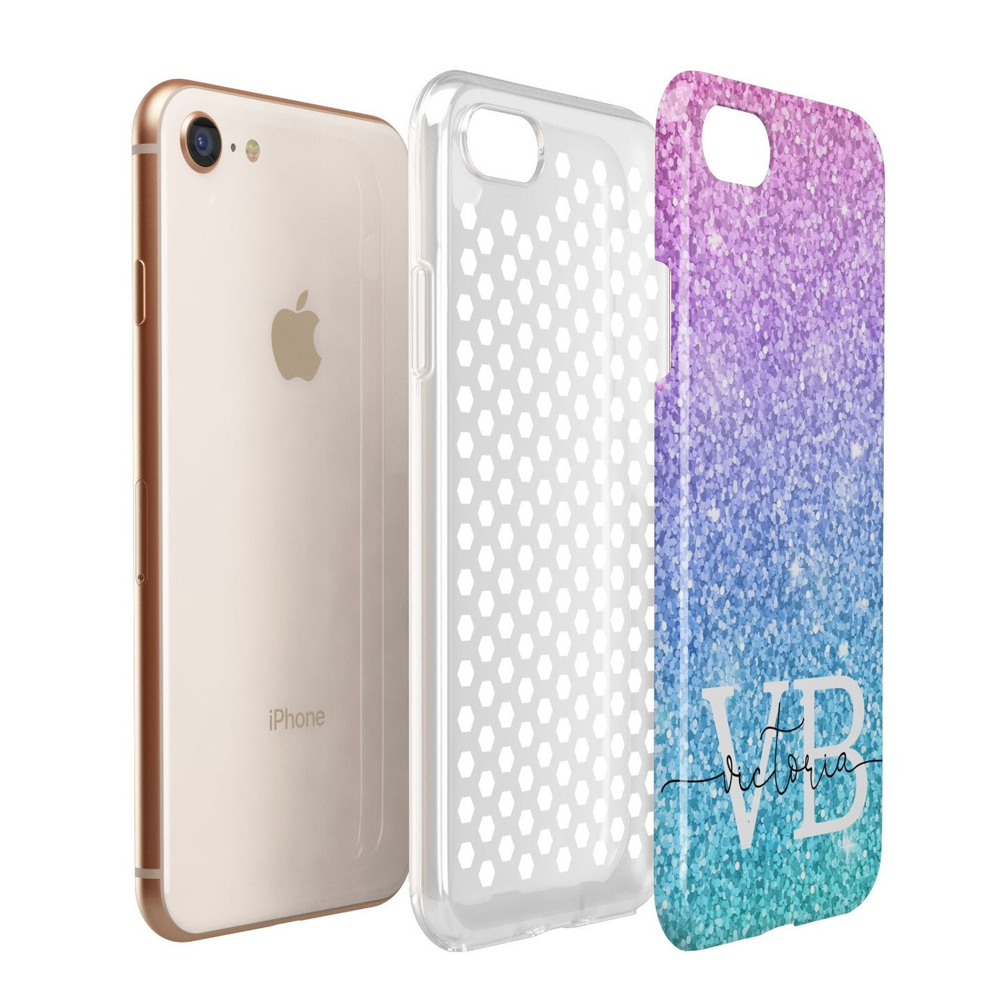 Monogrammed Multi Colour Glitter Name Apple iPhone 7 8 3D Tough Case Expanded View