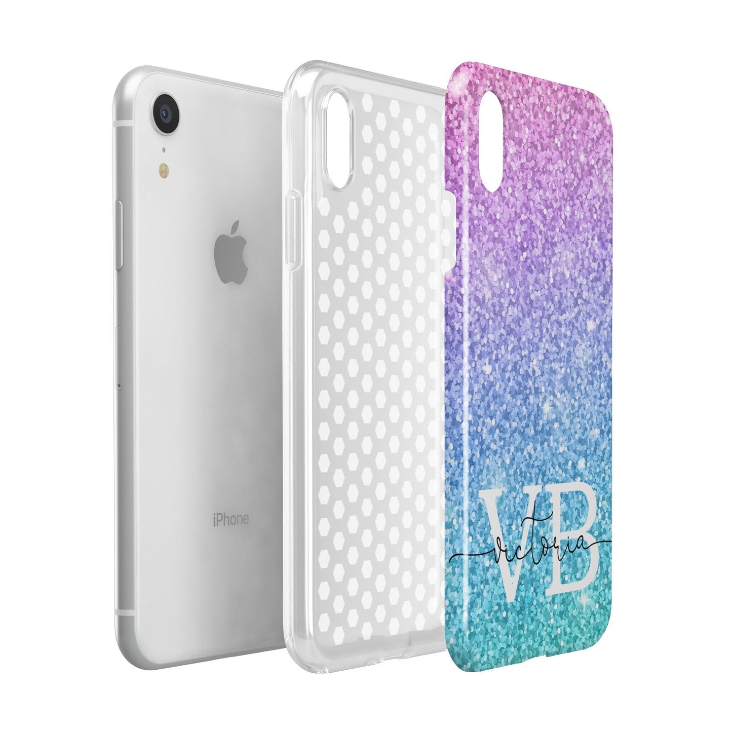 Monogrammed Multi Colour Glitter Name Apple iPhone XR White 3D Tough Case Expanded view