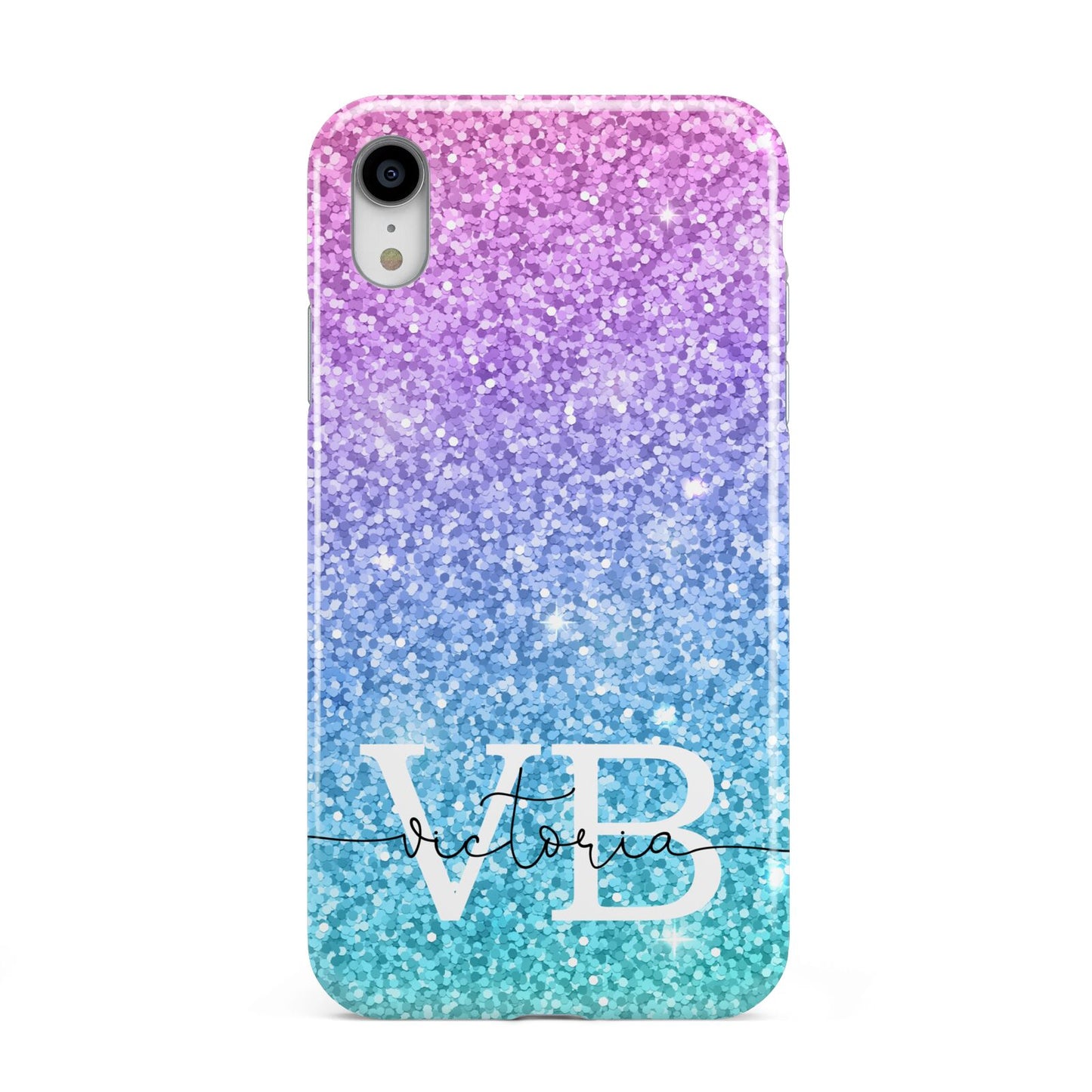 Monogrammed Multi Colour Glitter Name Apple iPhone XR White 3D Tough Case