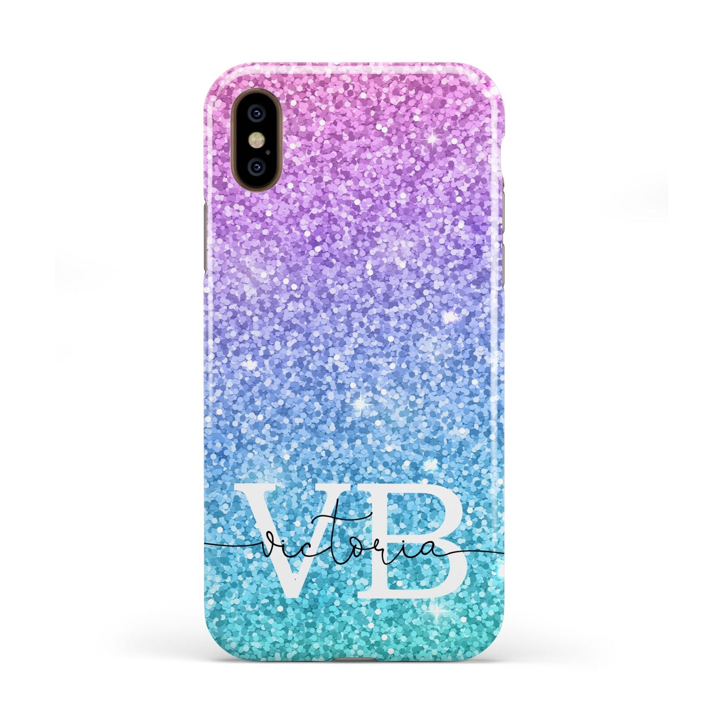 Monogrammed Multi Colour Glitter Name Apple iPhone XS 3D Tough