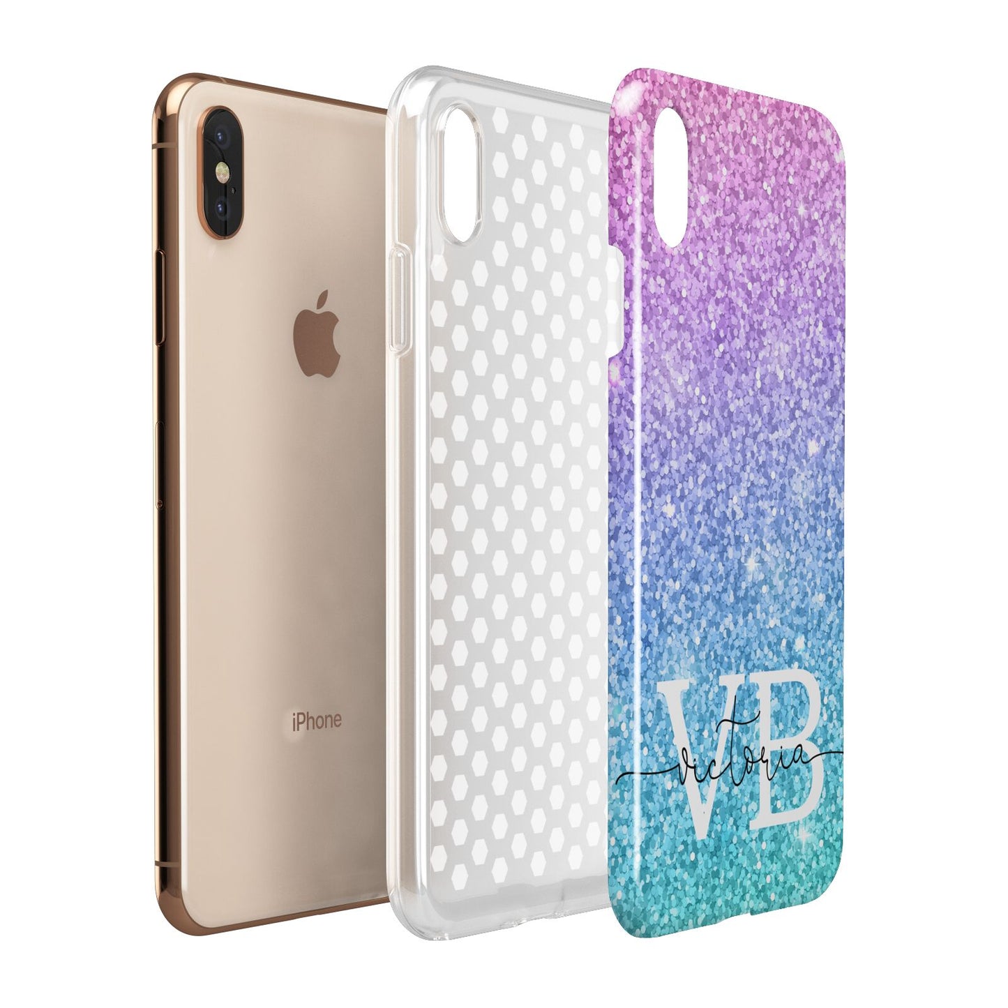 Monogrammed Multi Colour Glitter Name Apple iPhone Xs Max 3D Tough Case Expanded View