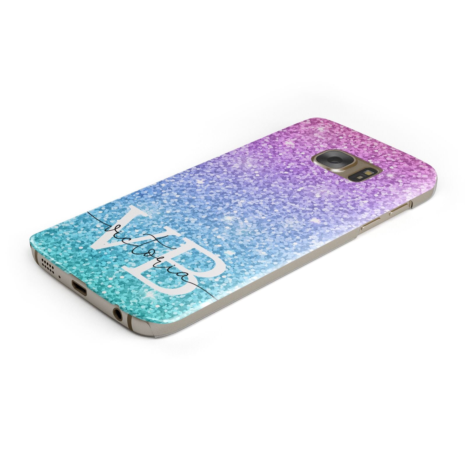 Monogrammed Multi Colour Glitter Name Protective Samsung Galaxy Case Angled Image