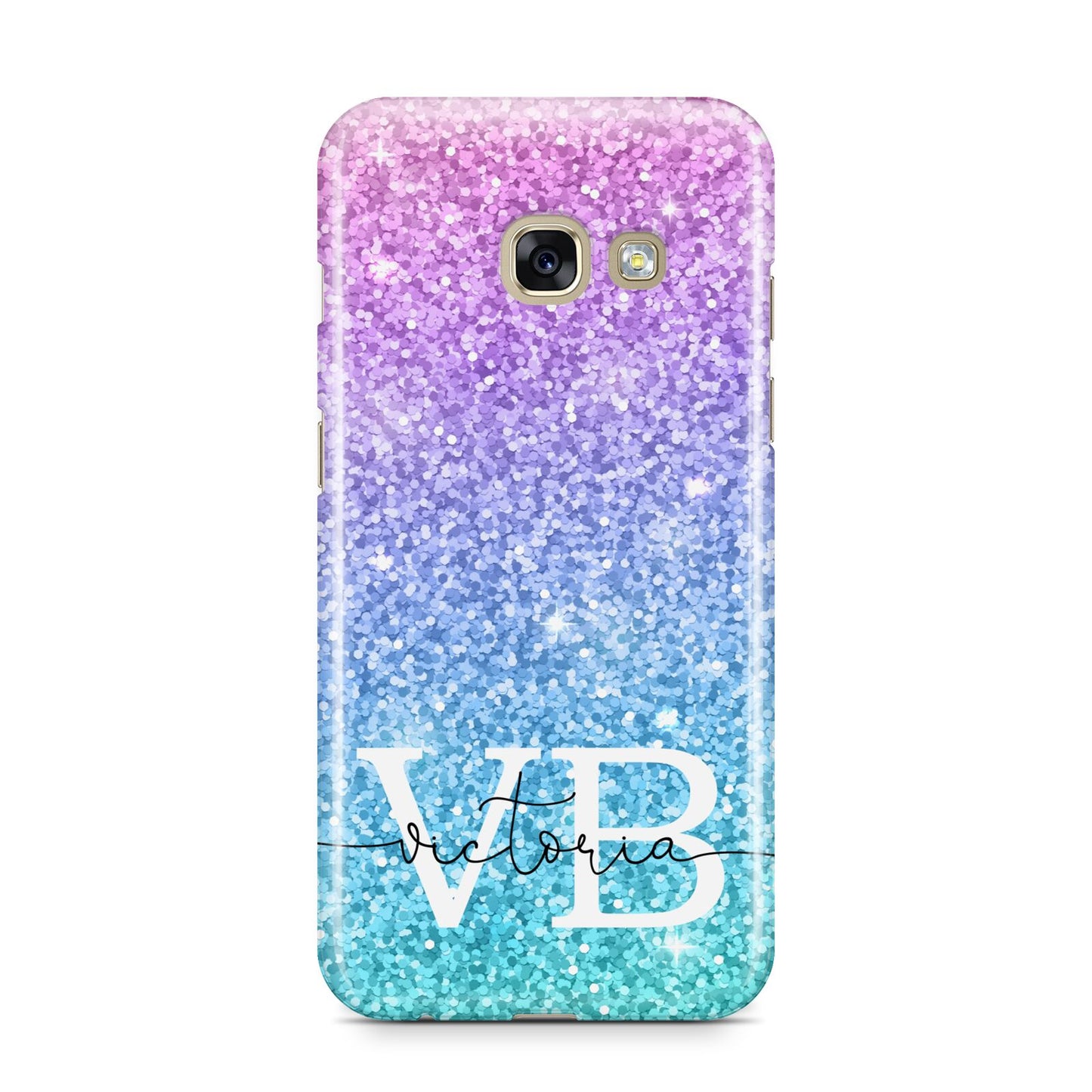 Monogrammed Multi Colour Glitter Name Samsung Galaxy A3 2017 Case on gold phone