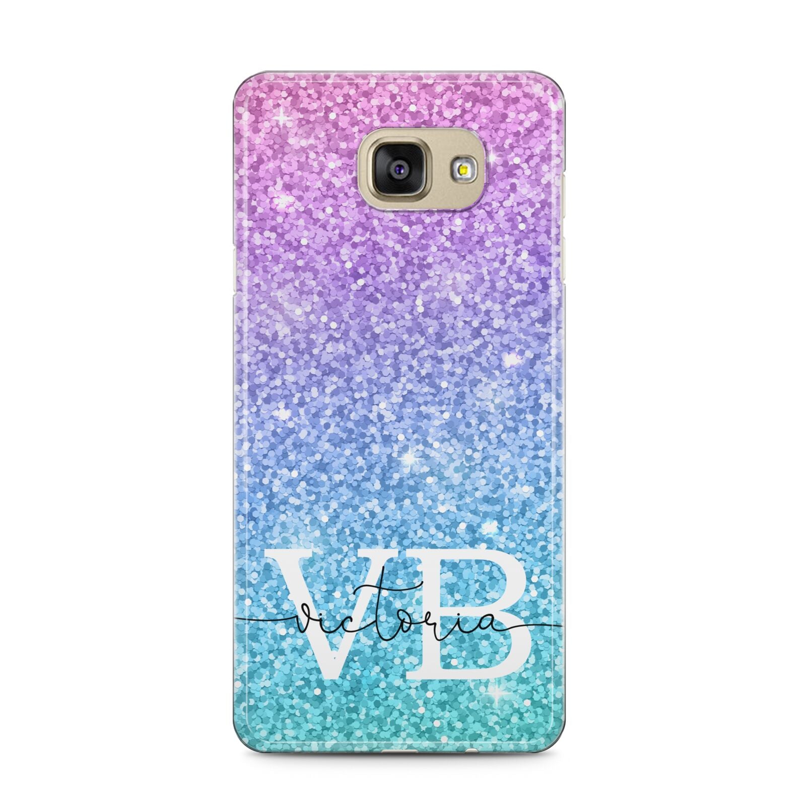 Monogrammed Multi Colour Glitter Name Samsung Galaxy A5 2016 Case on gold phone