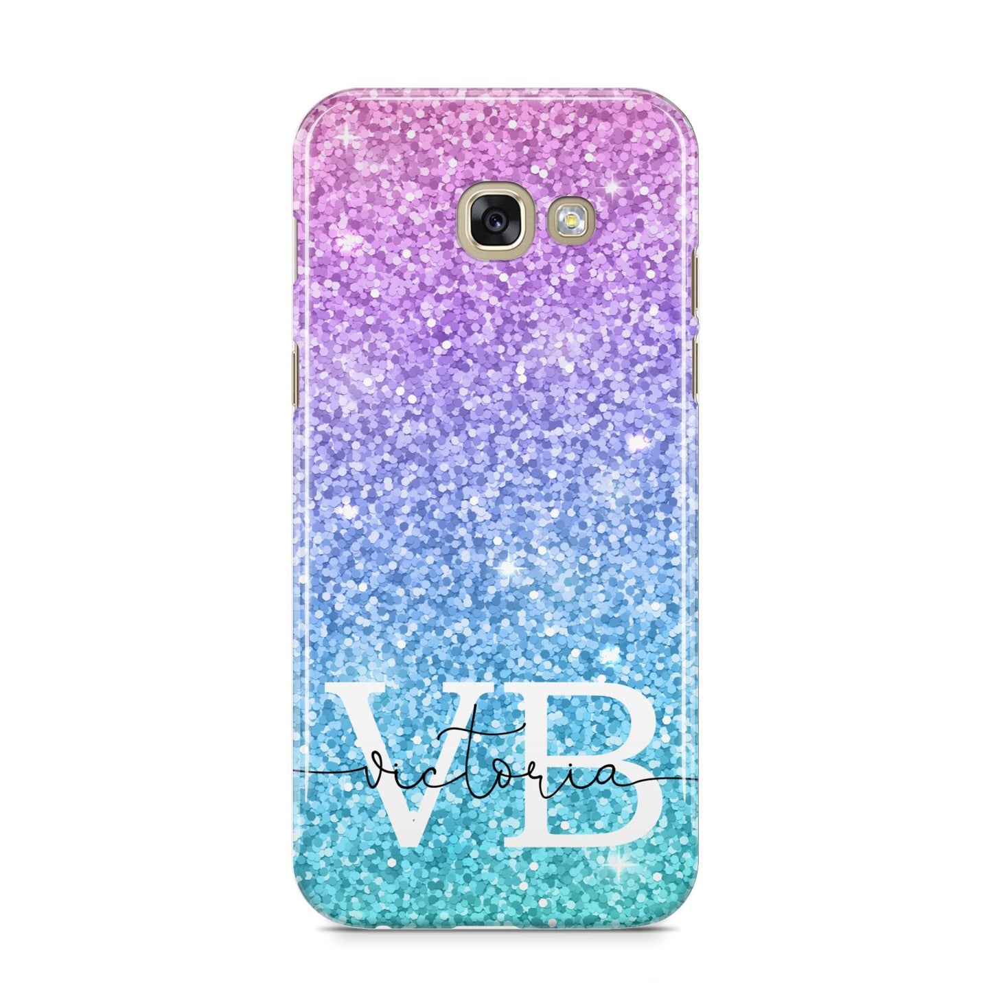 Monogrammed Multi Colour Glitter Name Samsung Galaxy A5 2017 Case on gold phone