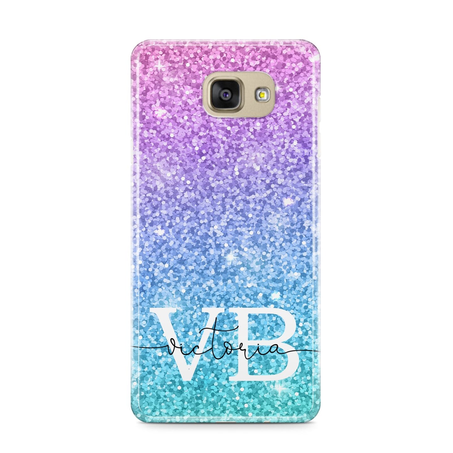 Monogrammed Multi Colour Glitter Name Samsung Galaxy A9 2016 Case on gold phone