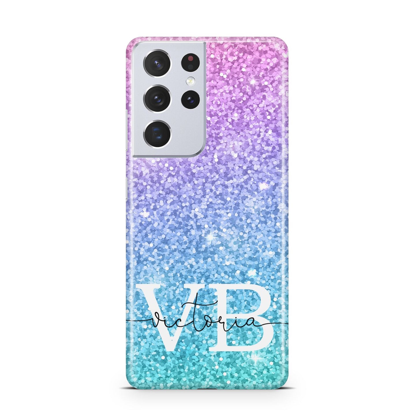 Monogrammed Multi Colour Glitter Name Samsung S21 Ultra Case