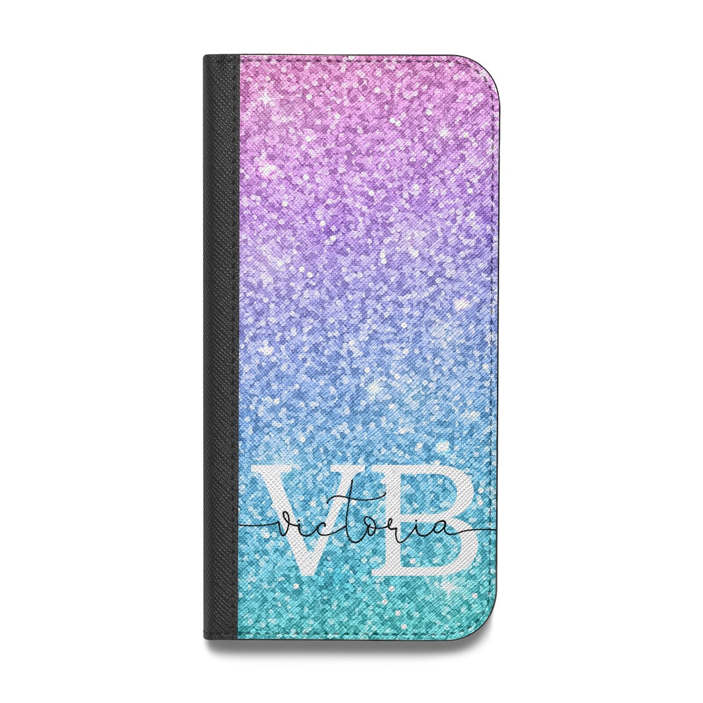 Monogrammed Multi Colour Glitter Name Vegan Leather Flip iPhone Case