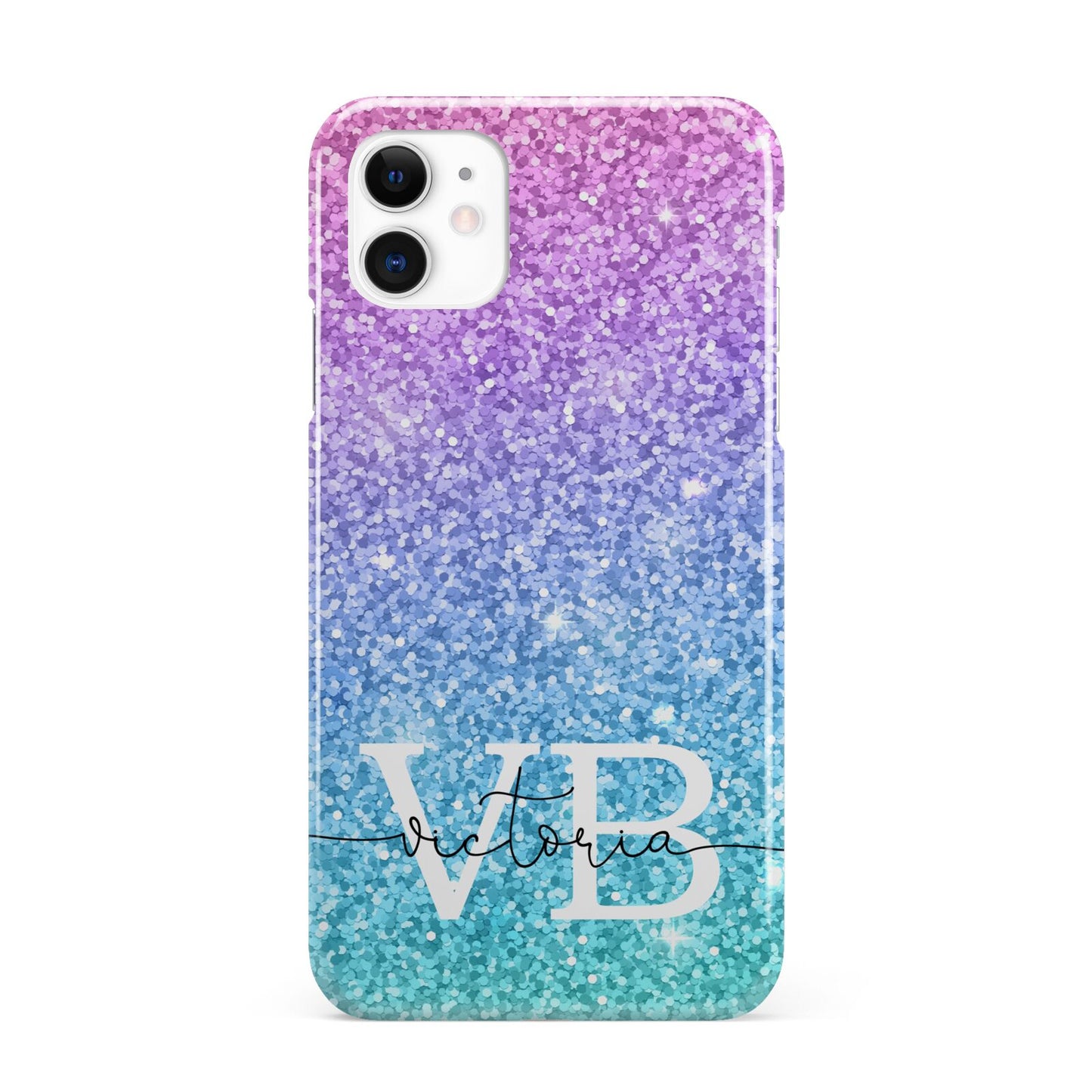 Monogrammed Multi Colour Glitter Name iPhone 11 3D Snap Case