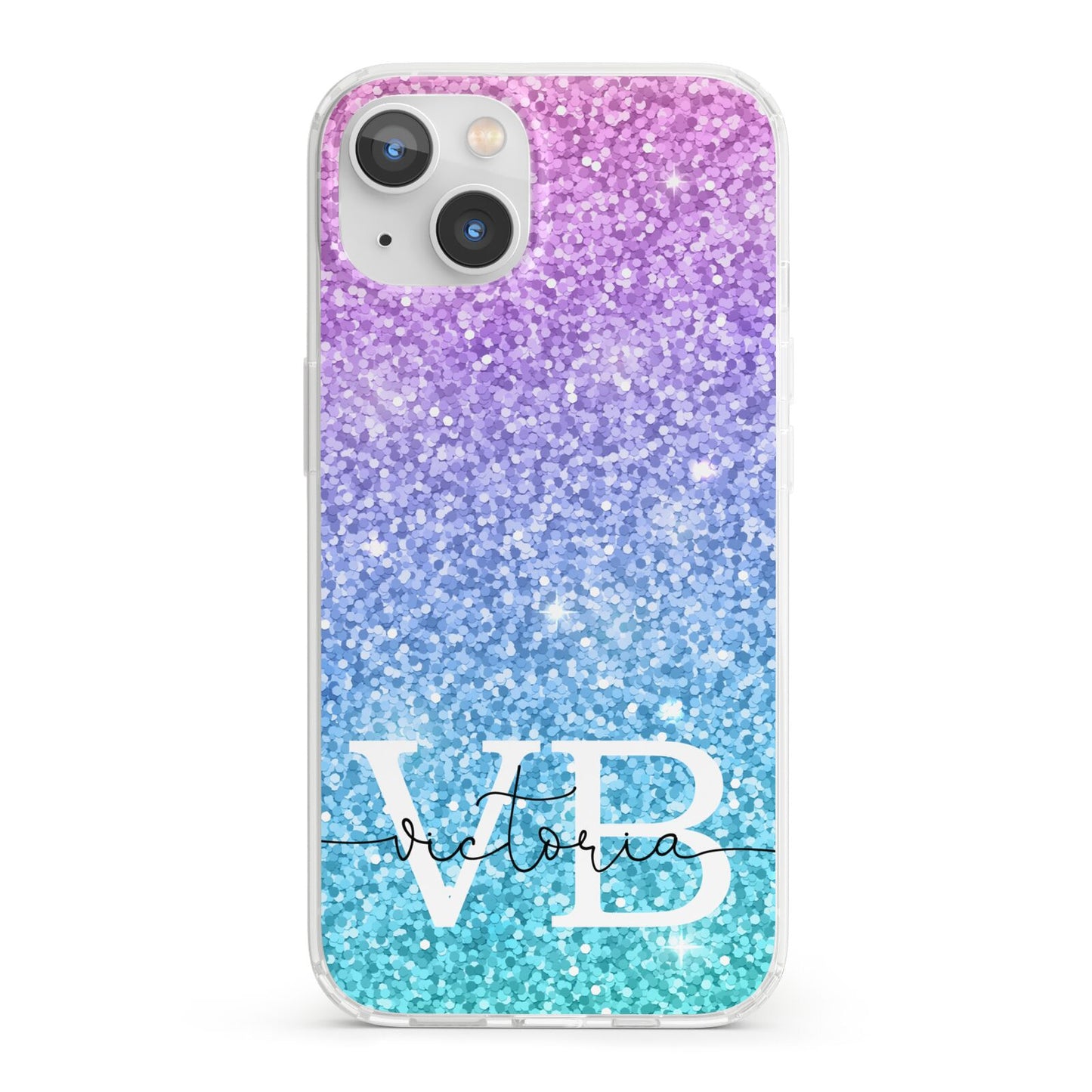 Monogrammed Multi Colour Glitter Name iPhone 13 Clear Bumper Case