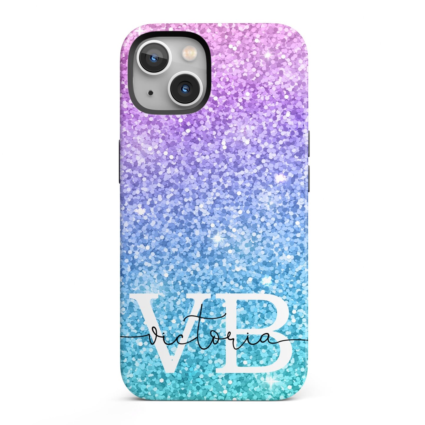 Monogrammed Multi Colour Glitter Name iPhone 13 Full Wrap 3D Tough Case