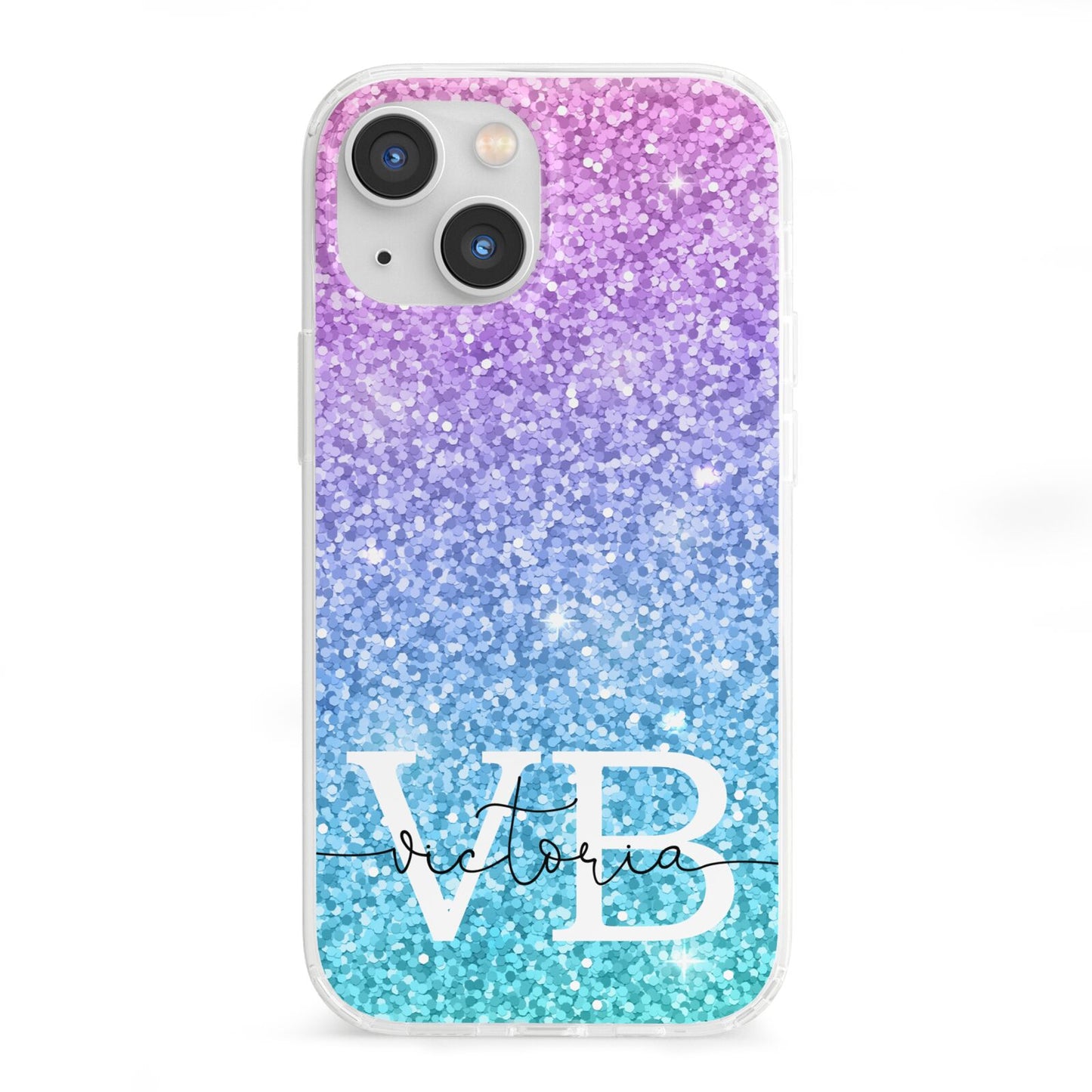 Monogrammed Multi Colour Glitter Name iPhone 13 Mini Clear Bumper Case