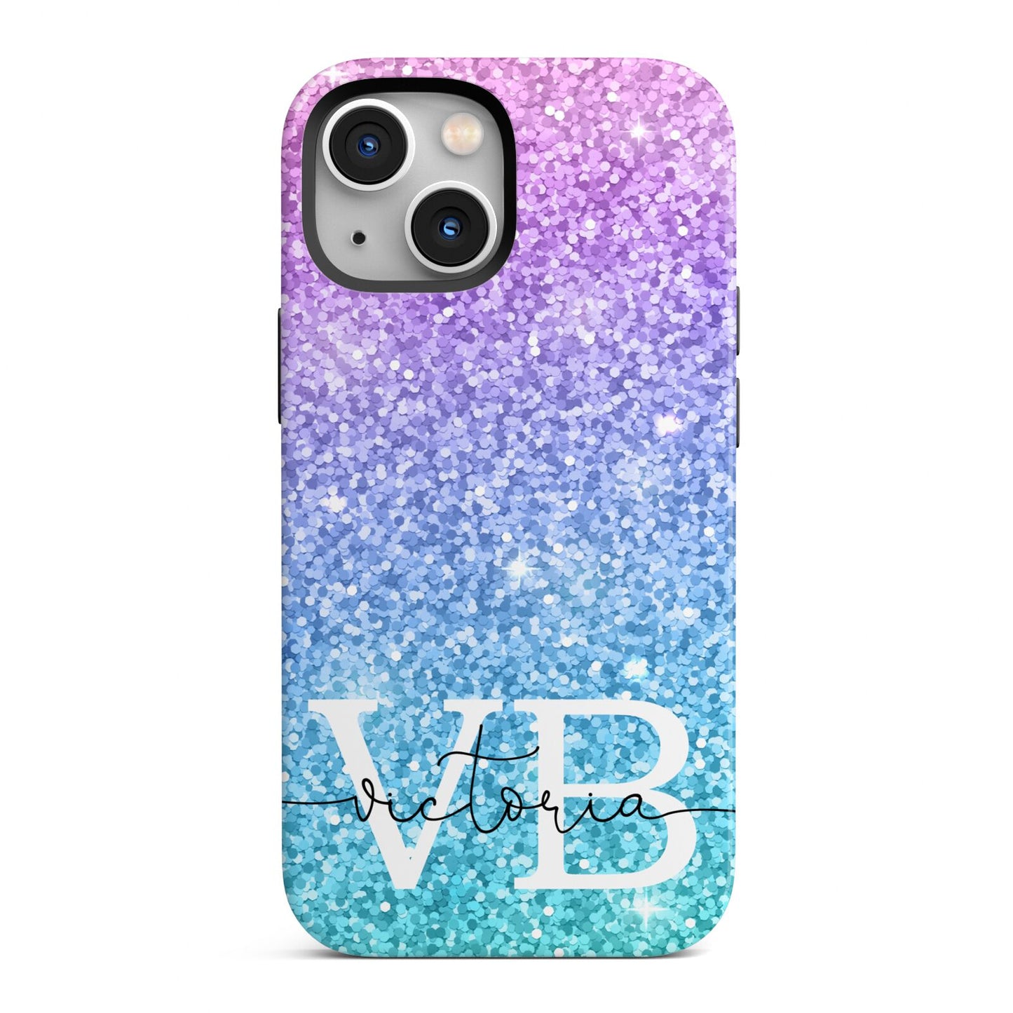 Monogrammed Multi Colour Glitter Name iPhone 13 Mini Full Wrap 3D Tough Case