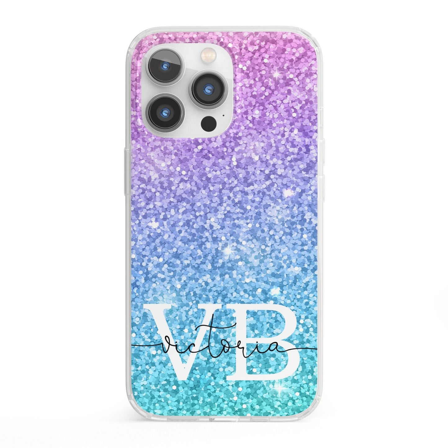 Monogrammed Multi Colour Glitter Name iPhone 13 Pro Clear Bumper Case