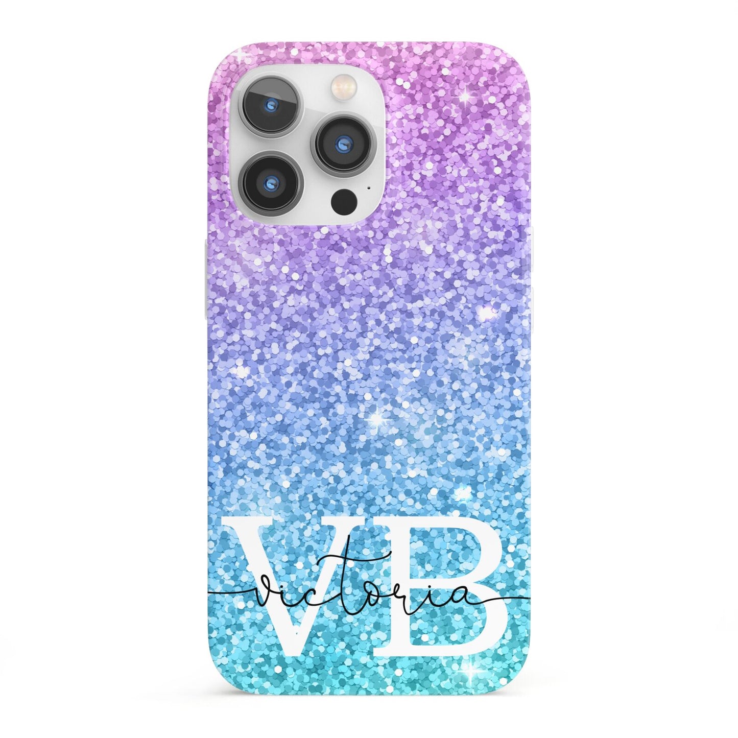 Monogrammed Multi Colour Glitter Name iPhone 13 Pro Full Wrap 3D Snap Case