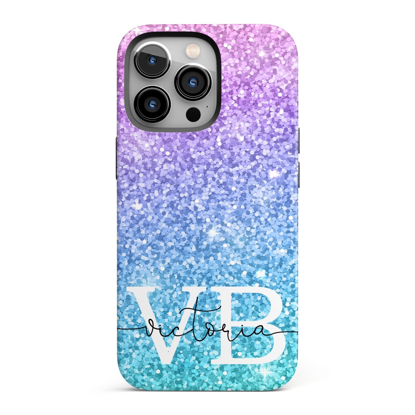 Monogrammed Multi Colour Glitter Name iPhone 13 Pro Full Wrap 3D Tough Case