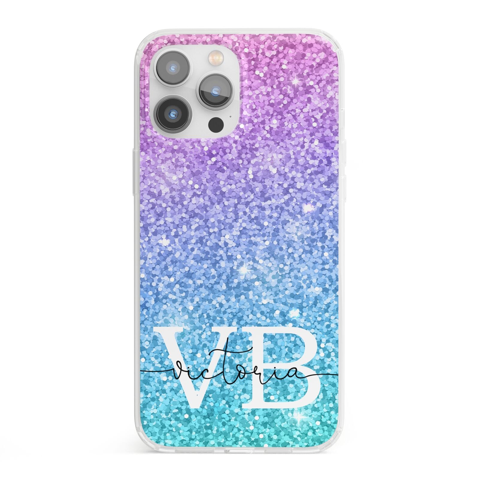 Monogrammed Multi Colour Glitter Name iPhone 13 Pro Max Clear Bumper Case