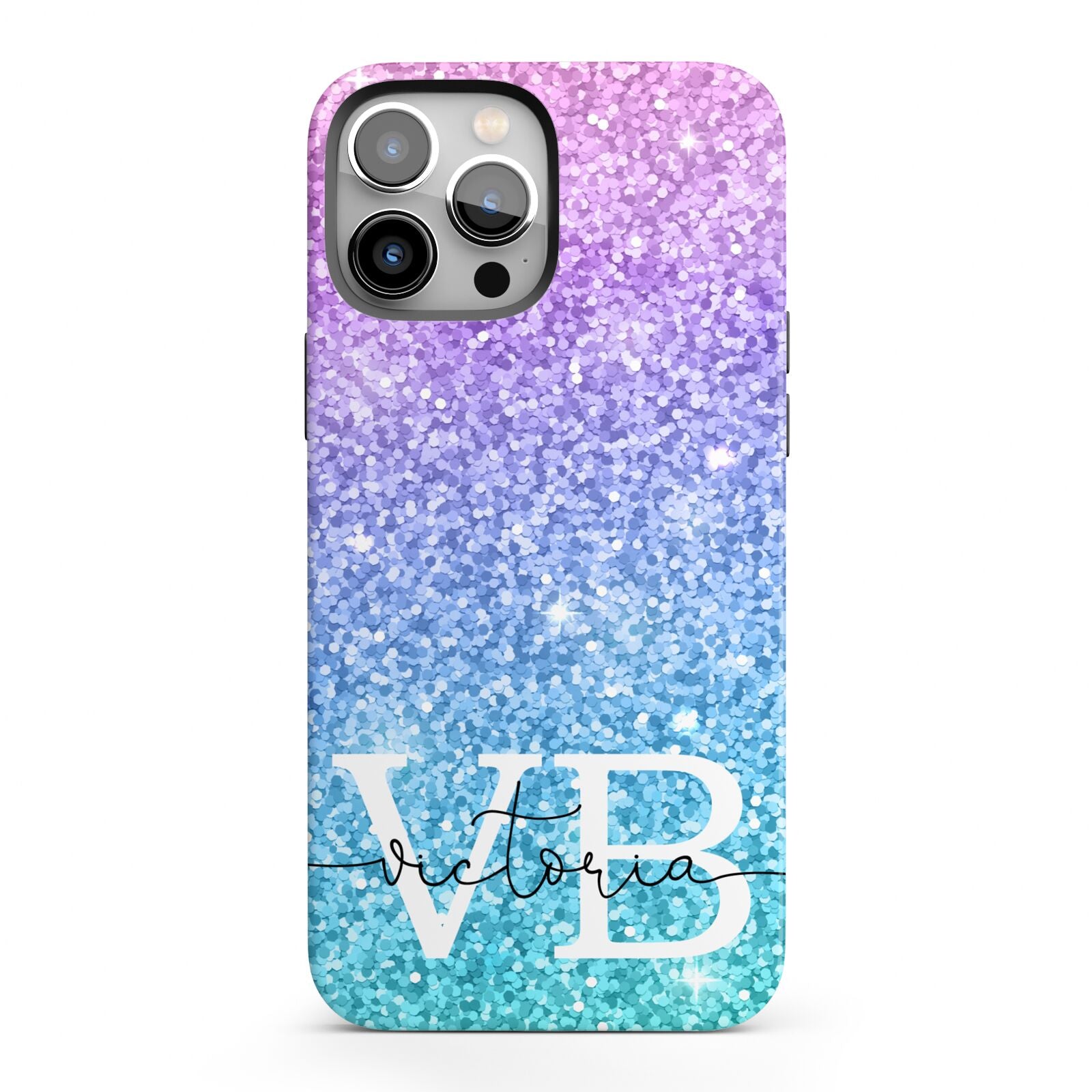 Monogrammed Multi Colour Glitter Name iPhone 13 Pro Max Full Wrap 3D Tough Case