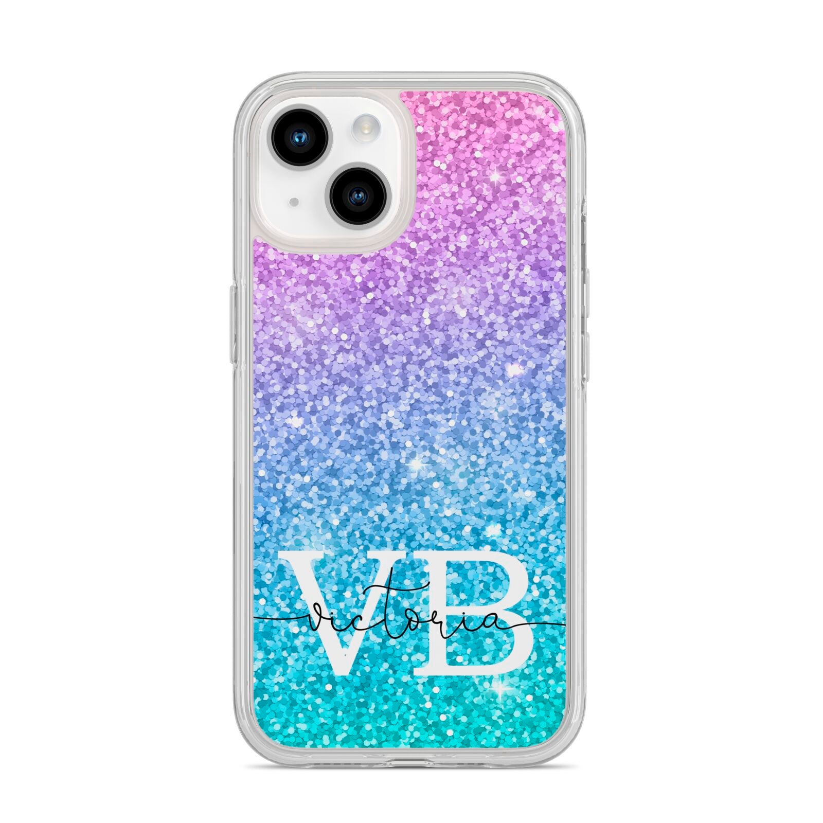 Monogrammed Multi Colour Glitter Name iPhone 14 Clear Tough Case Starlight