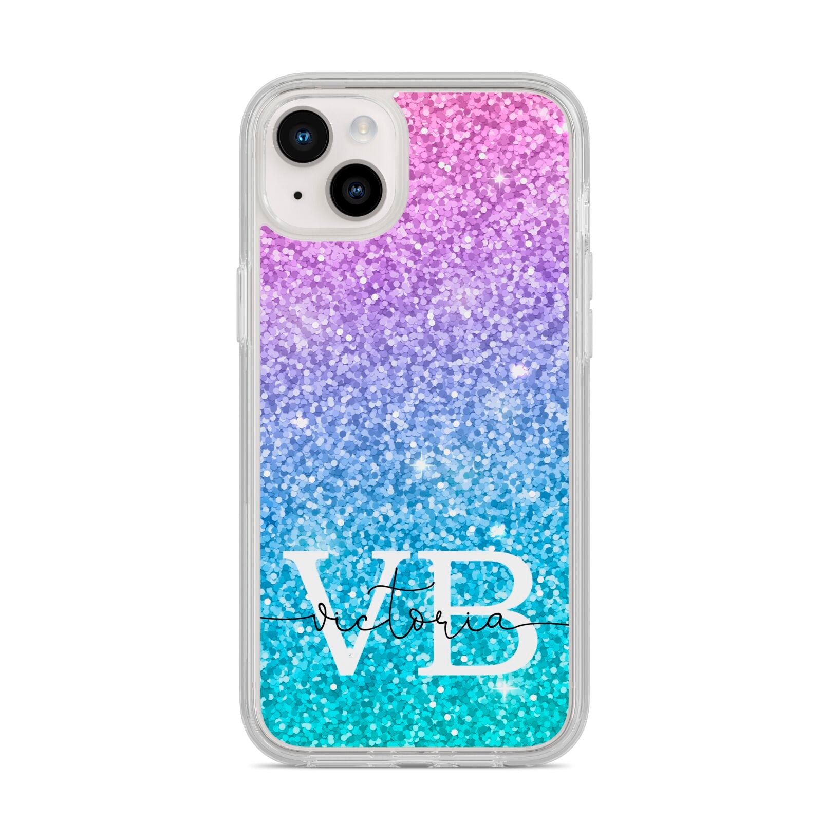 Monogrammed Multi Colour Glitter Name iPhone 14 Plus Clear Tough Case Starlight