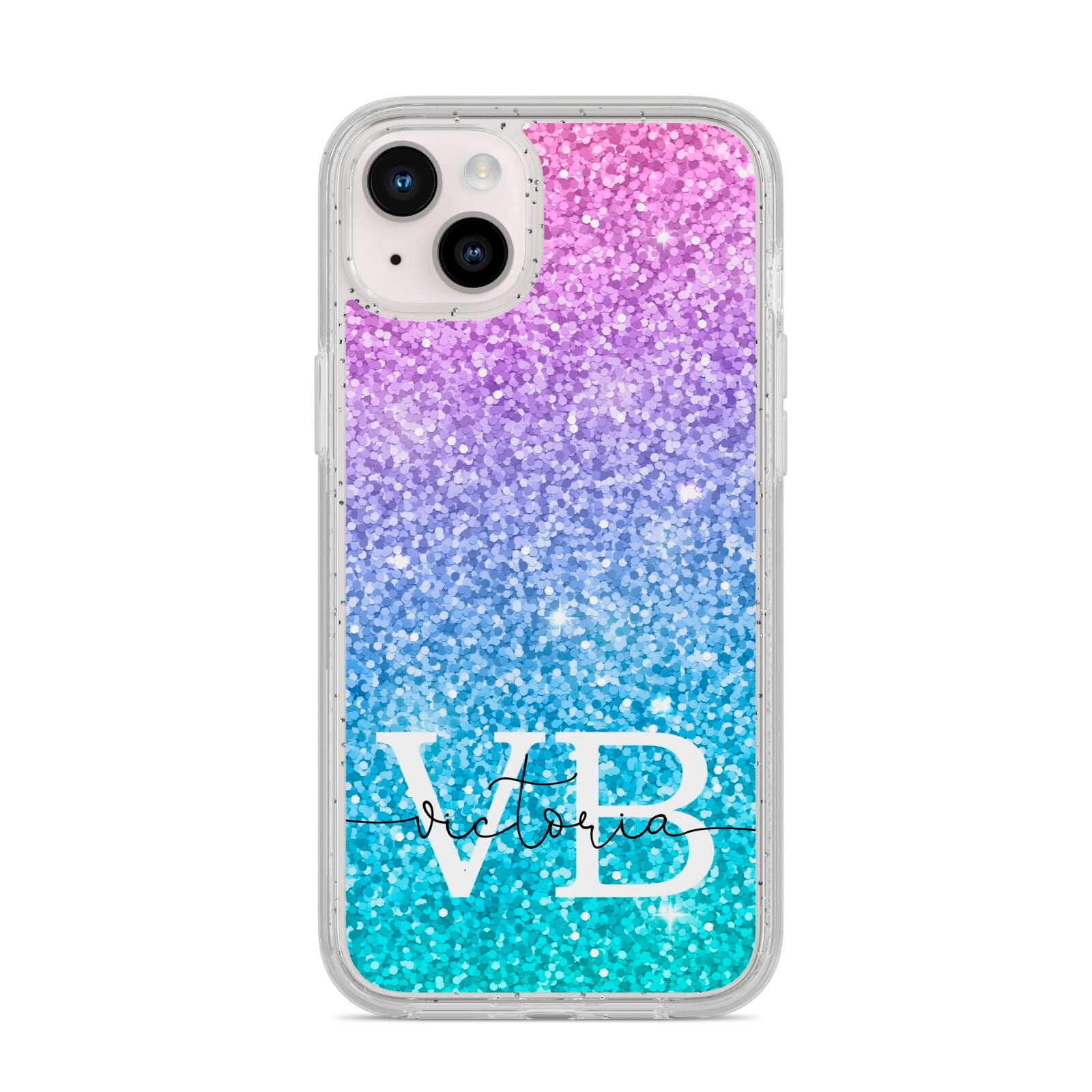 Monogrammed Multi Colour Glitter Name iPhone 14 Plus Glitter Tough Case Starlight