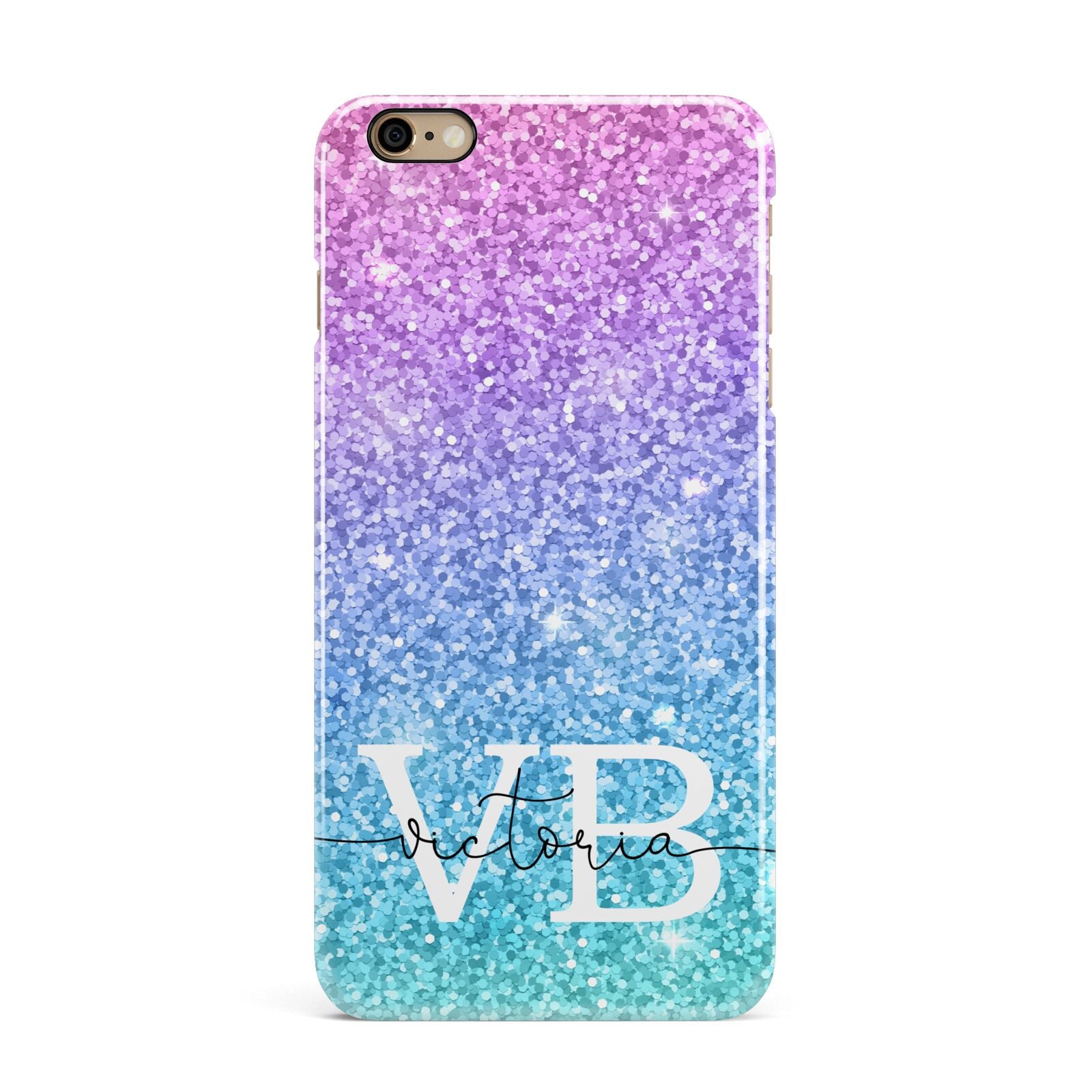 Monogrammed Multi Colour Glitter Name iPhone 6 Plus 3D Snap Case on Gold Phone