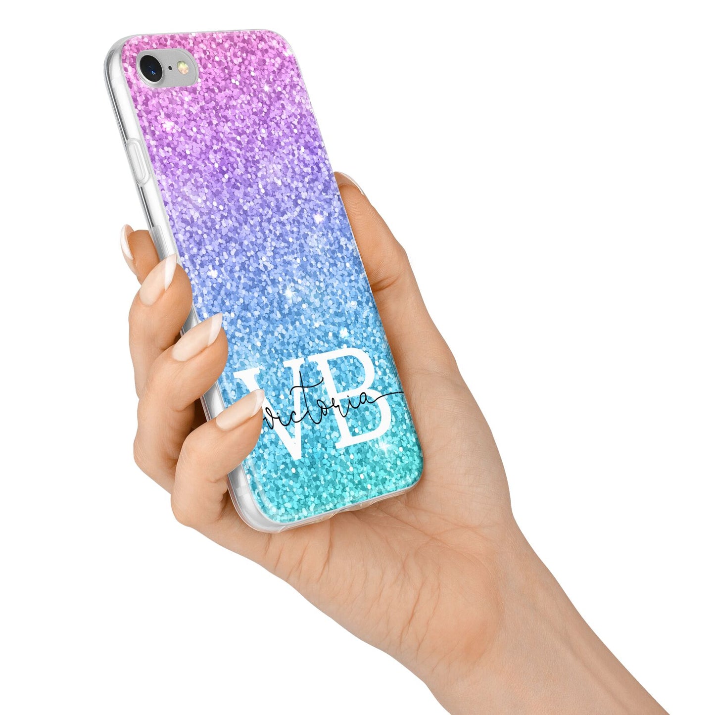 Monogrammed Multi Colour Glitter Name iPhone 7 Bumper Case on Silver iPhone Alternative Image