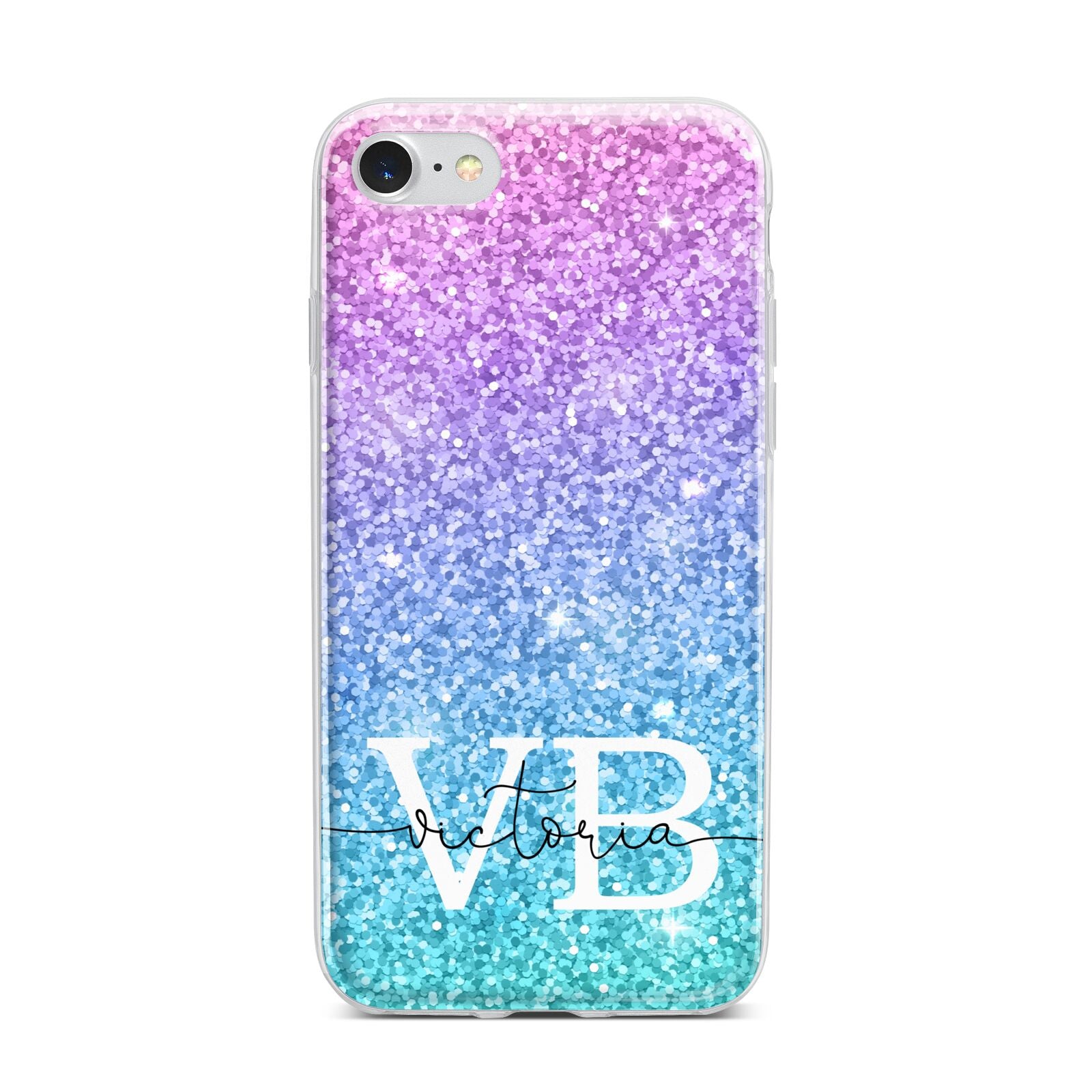 Monogrammed Multi Colour Glitter Name iPhone 7 Bumper Case on Silver iPhone