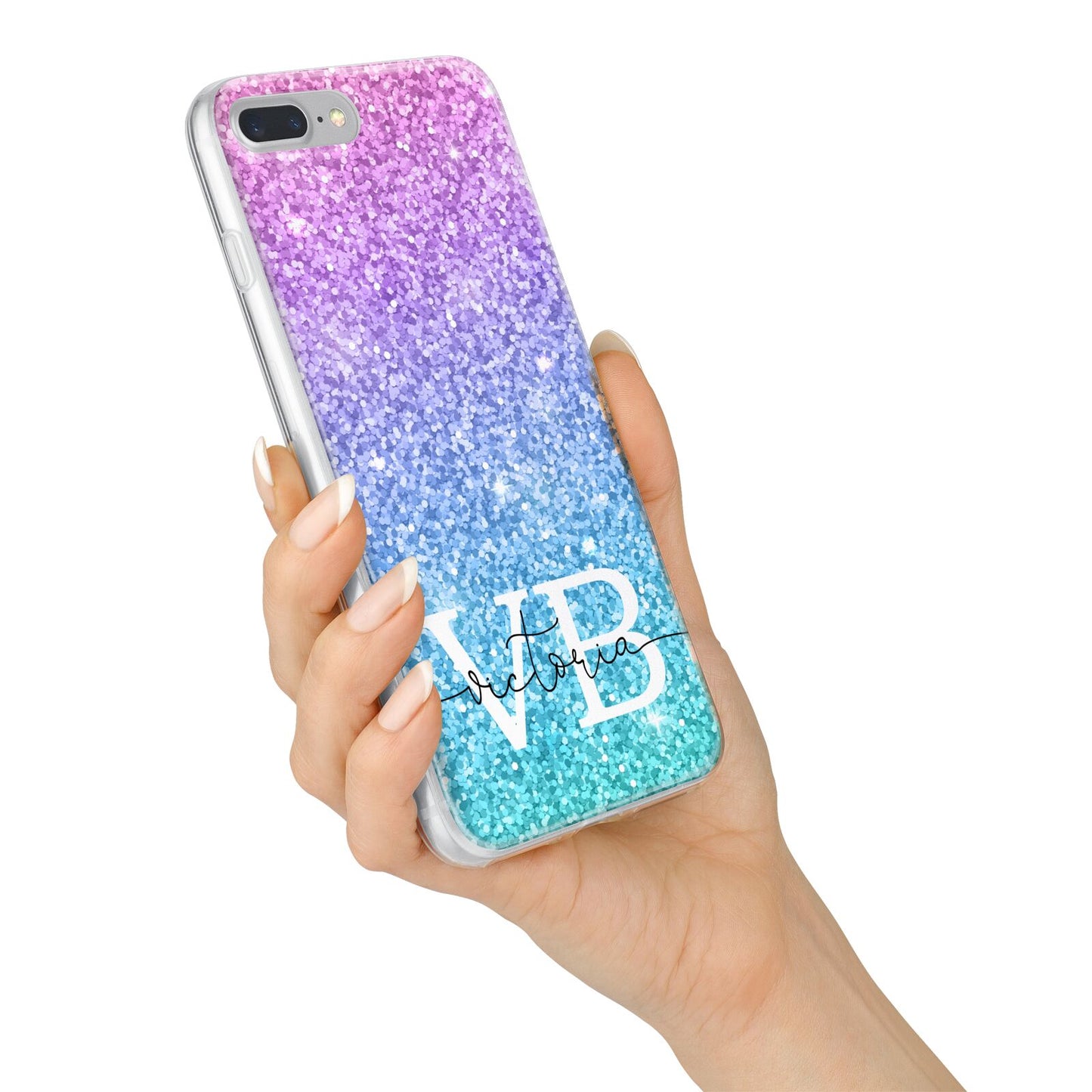 Monogrammed Multi Colour Glitter Name iPhone 7 Plus Bumper Case on Silver iPhone Alternative Image