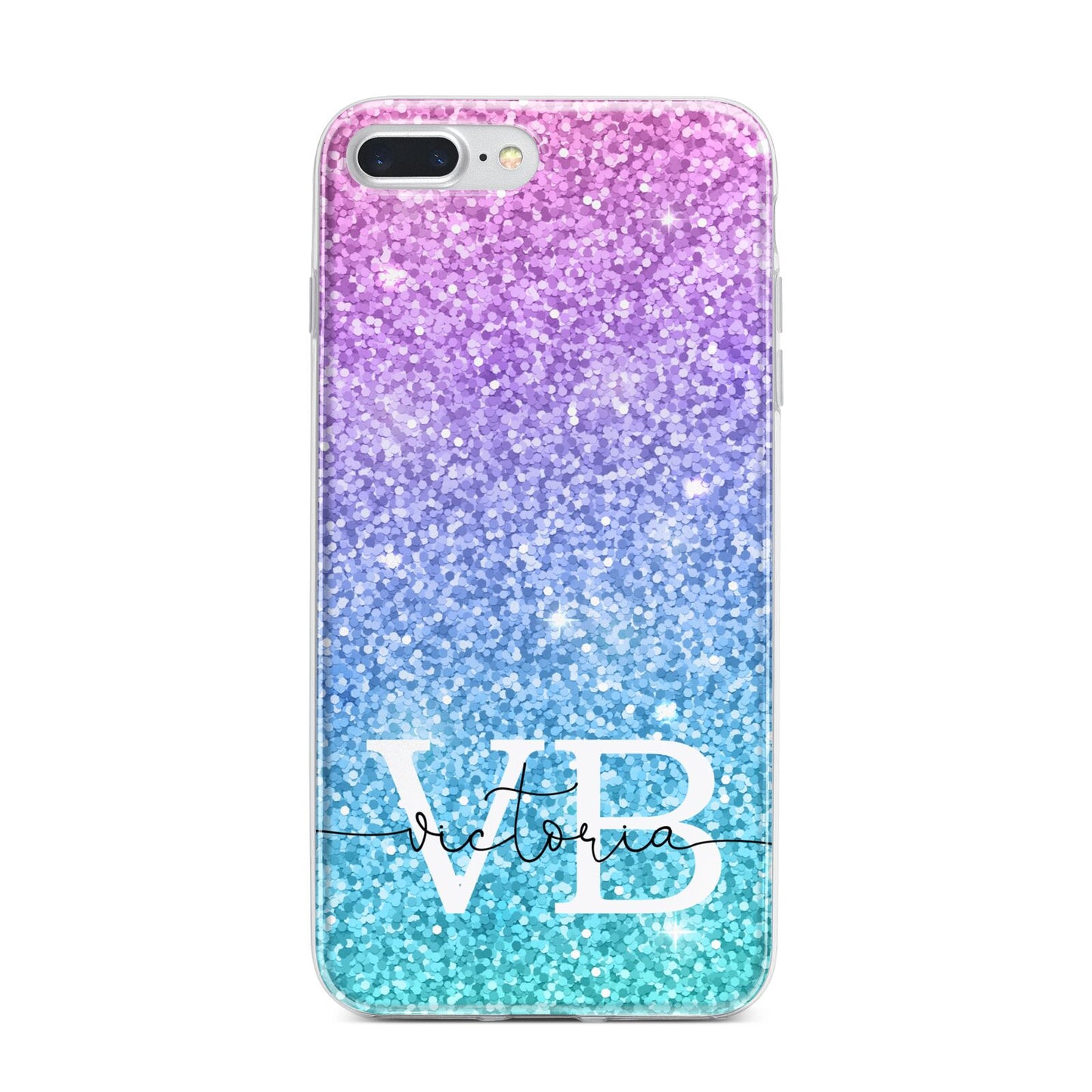 Monogrammed Multi Colour Glitter Name iPhone 7 Plus Bumper Case on Silver iPhone