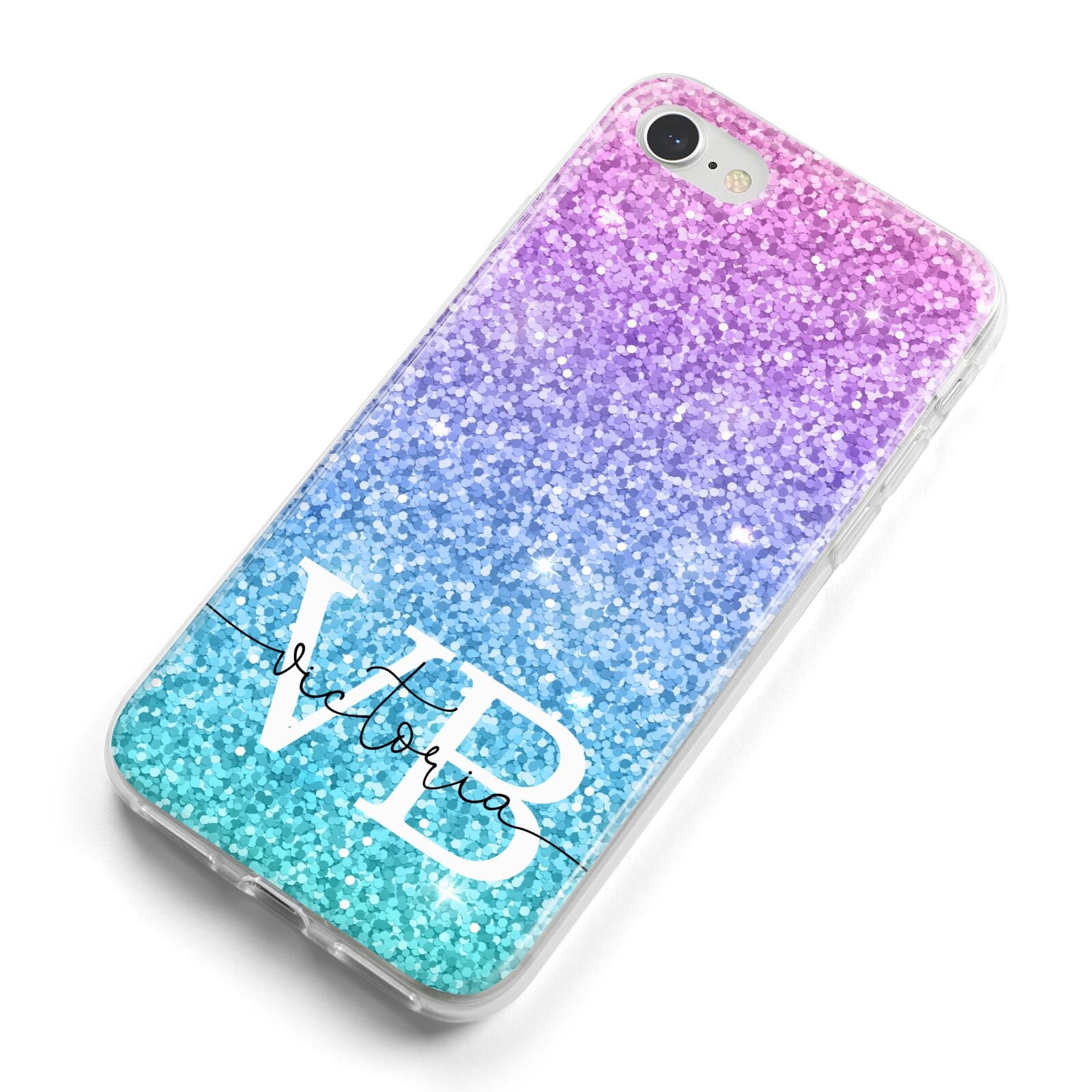 Monogrammed Multi Colour Glitter Name iPhone 8 Bumper Case on Silver iPhone Alternative Image