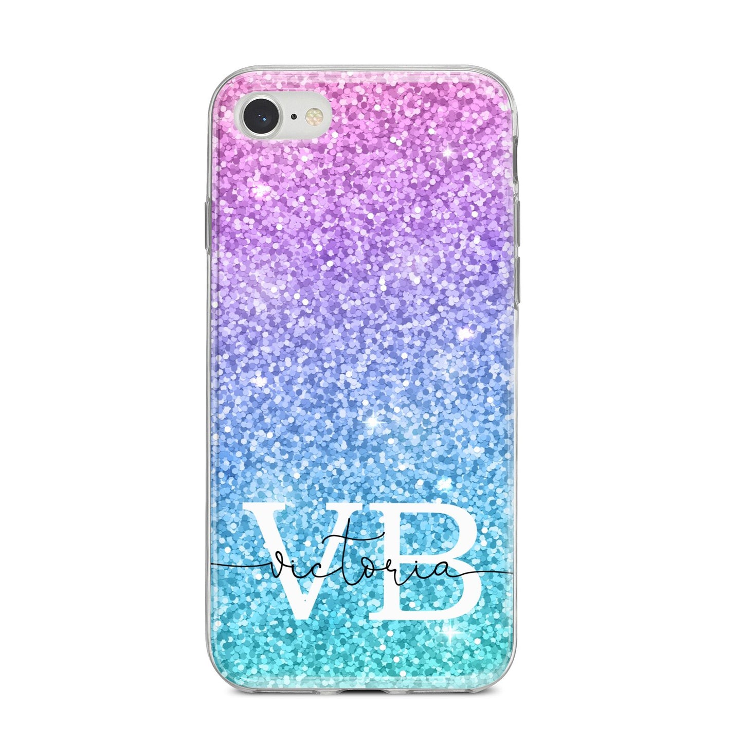 Monogrammed Multi Colour Glitter Name iPhone 8 Bumper Case on Silver iPhone