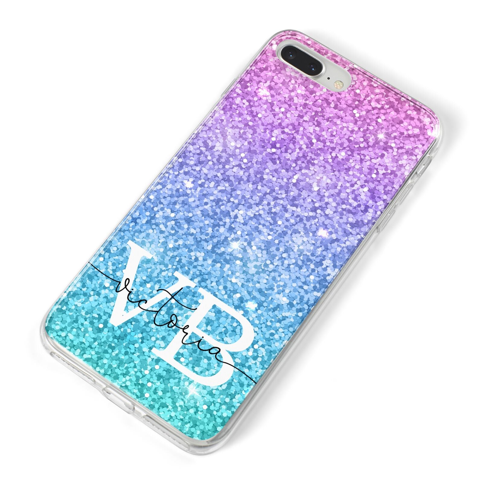 Monogrammed Multi Colour Glitter Name iPhone 8 Plus Bumper Case on Silver iPhone Alternative Image