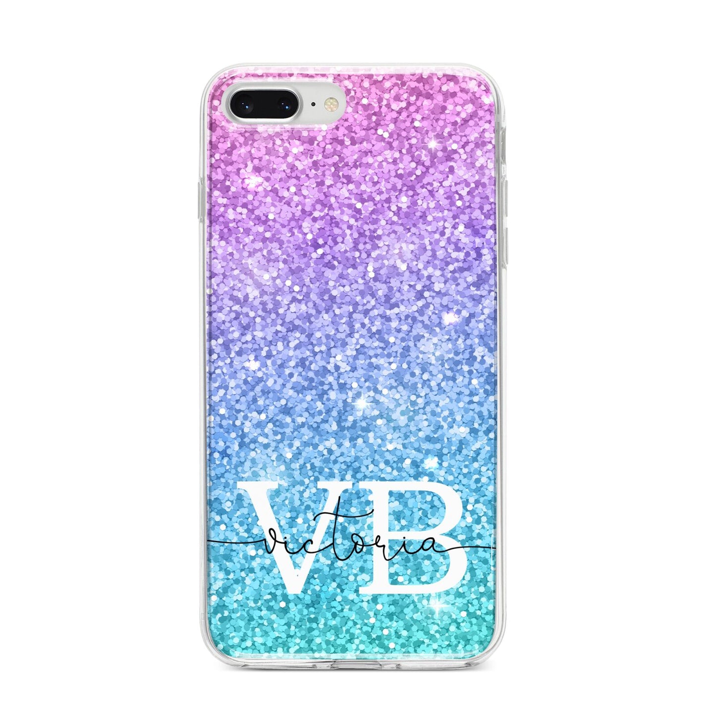 Monogrammed Multi Colour Glitter Name iPhone 8 Plus Bumper Case on Silver iPhone