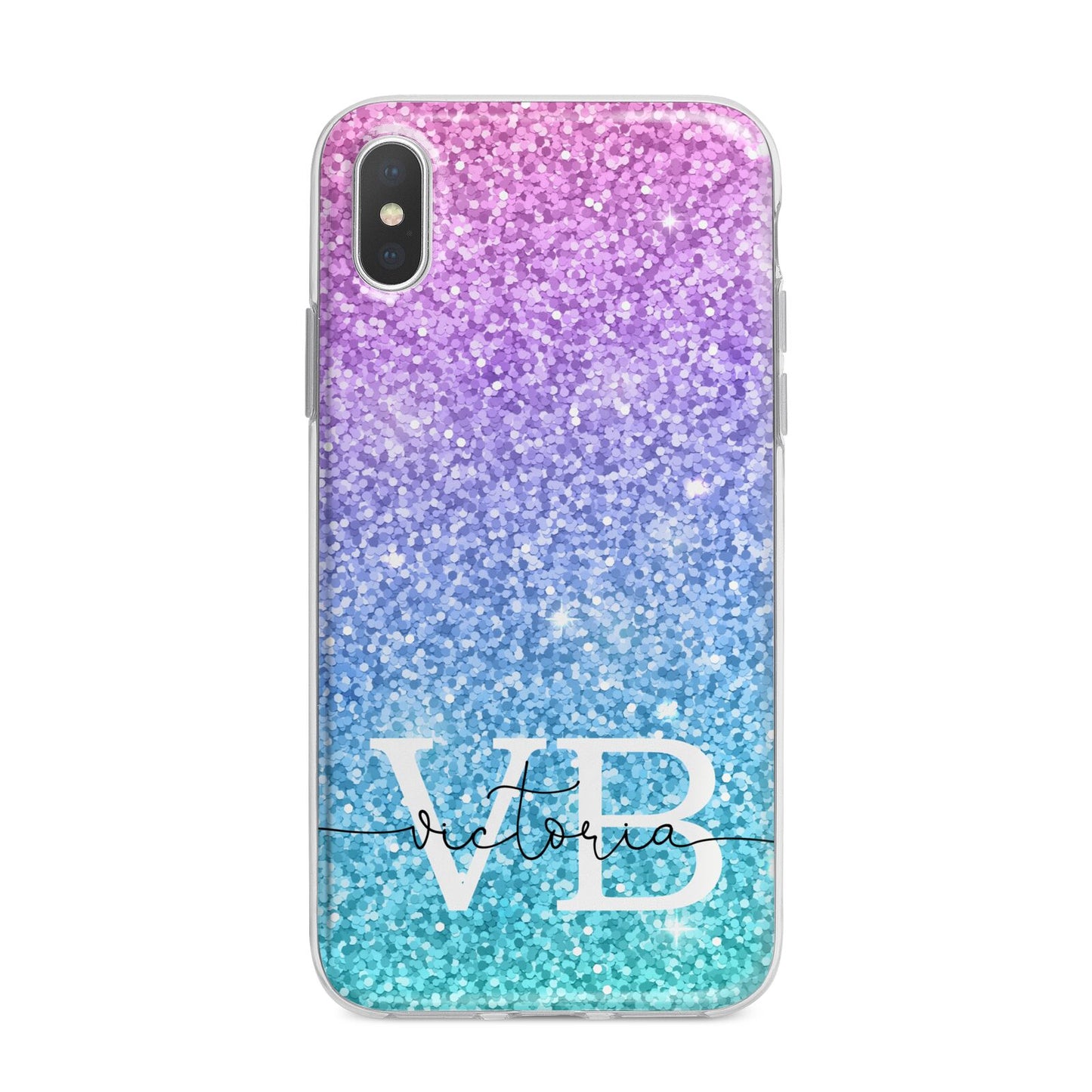 Monogrammed Multi Colour Glitter Name iPhone X Bumper Case on Silver iPhone Alternative Image 1