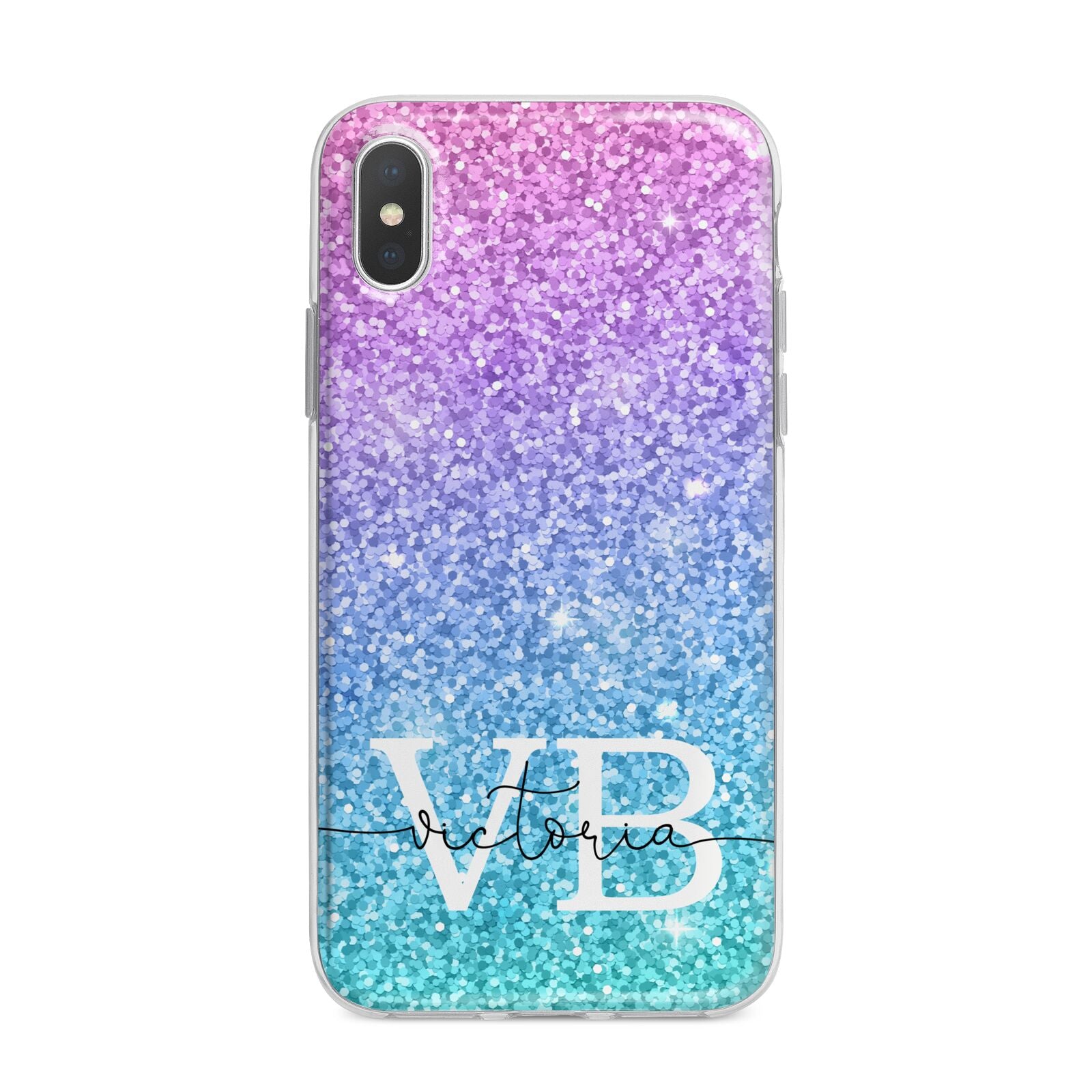 Monogrammed Multi Colour Glitter Name iPhone X Bumper Case on Silver iPhone Alternative Image 1