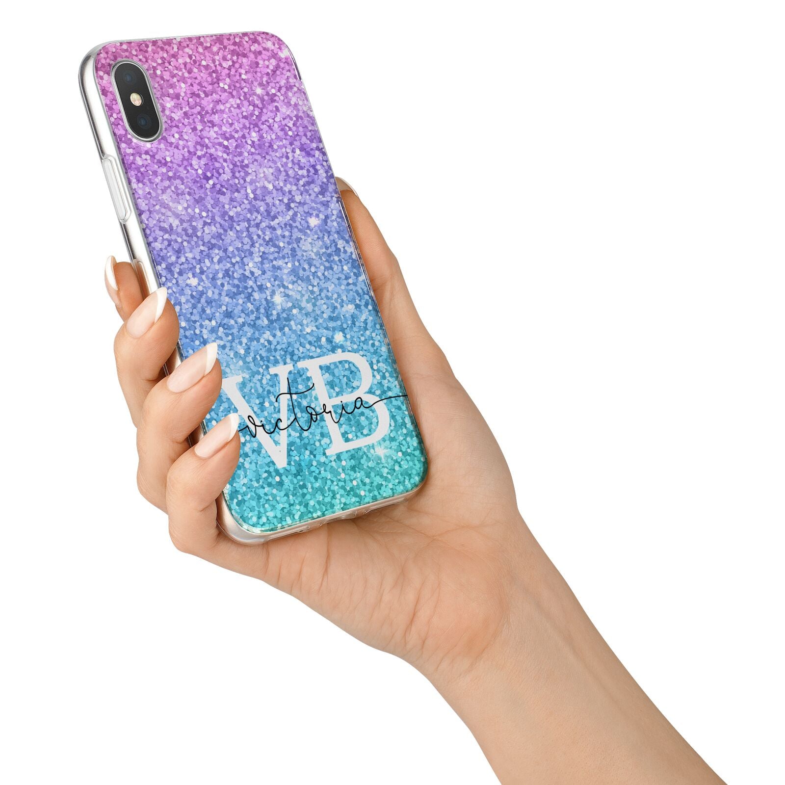 Monogrammed Multi Colour Glitter Name iPhone X Bumper Case on Silver iPhone Alternative Image 2