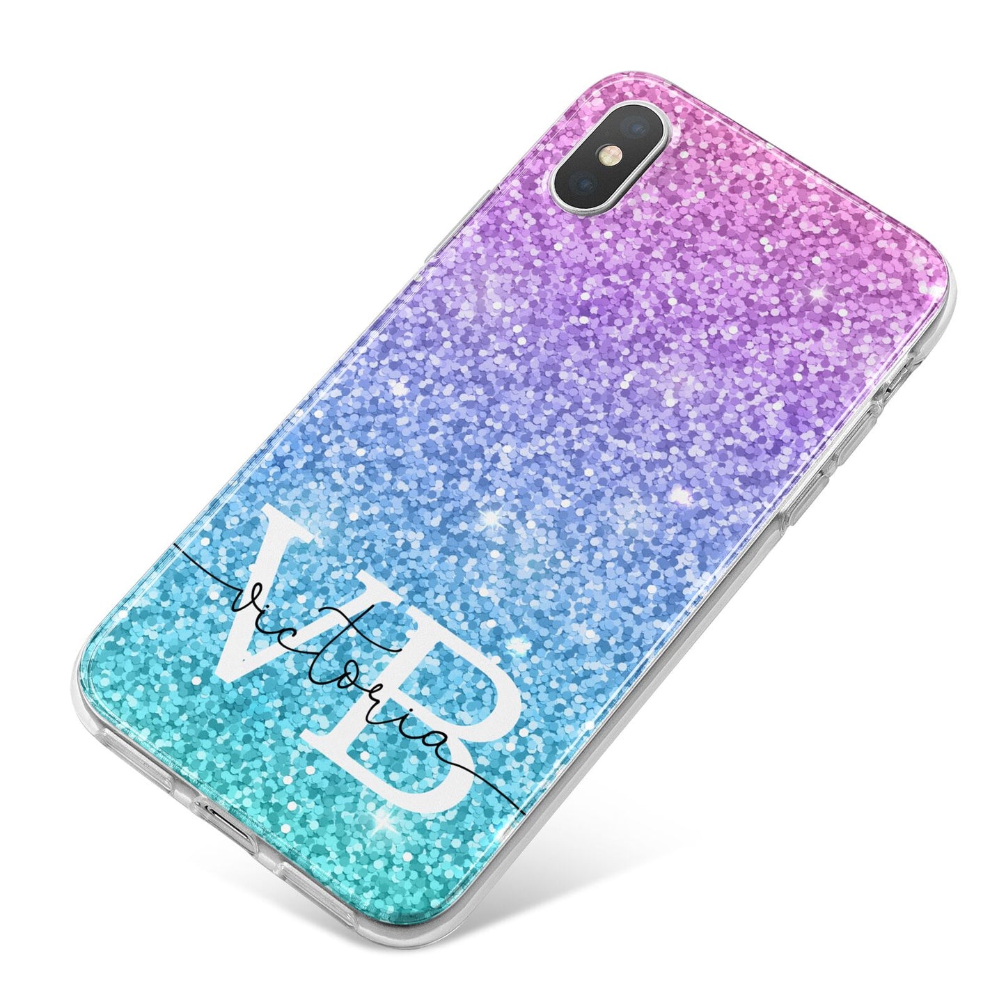 Monogrammed Multi Colour Glitter Name iPhone X Bumper Case on Silver iPhone