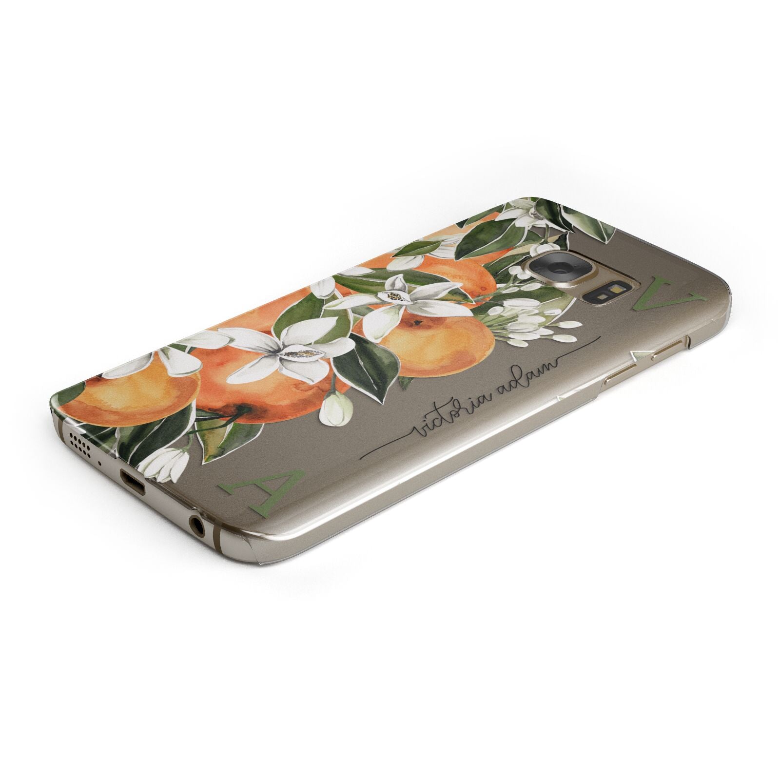 Monogrammed Orange Tree Protective Samsung Galaxy Case Angled Image