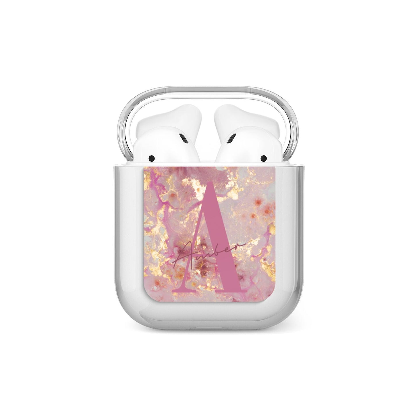 Monogrammed Pink Gold Marble AirPods Case