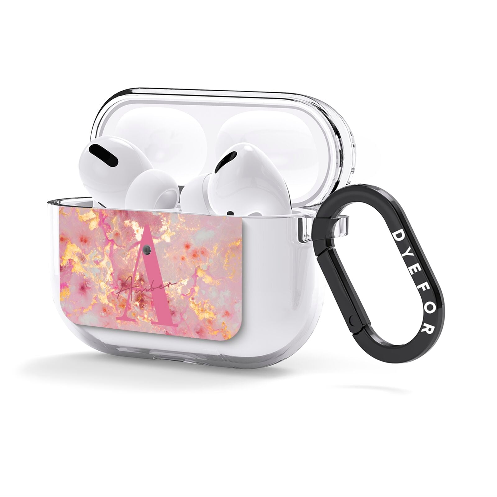 Monogrammed Pink Gold Marble AirPods Clear Case 3rd Gen Side Image